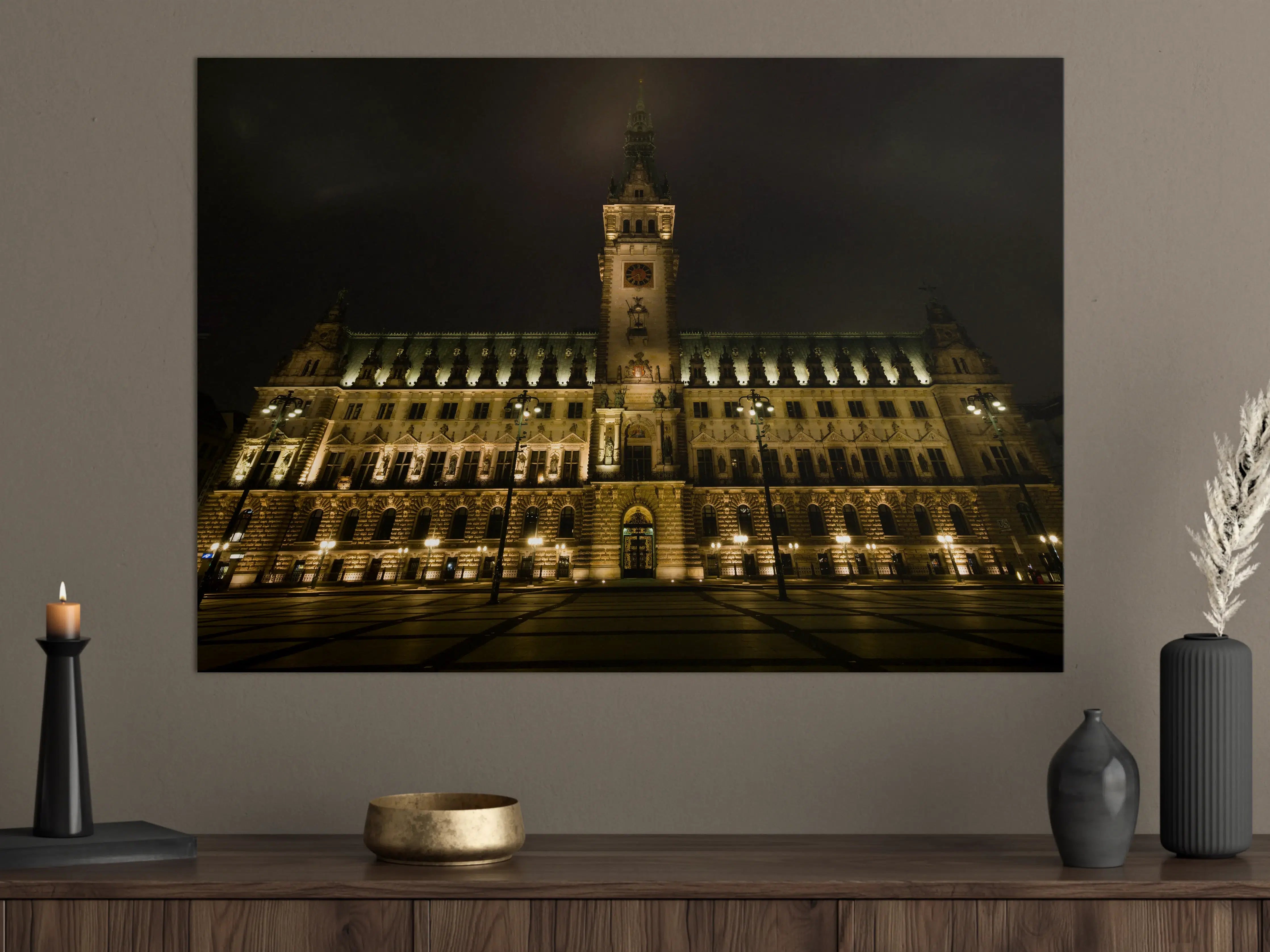 Große Wandbilder - Rathaus Hamburg bei Nacht