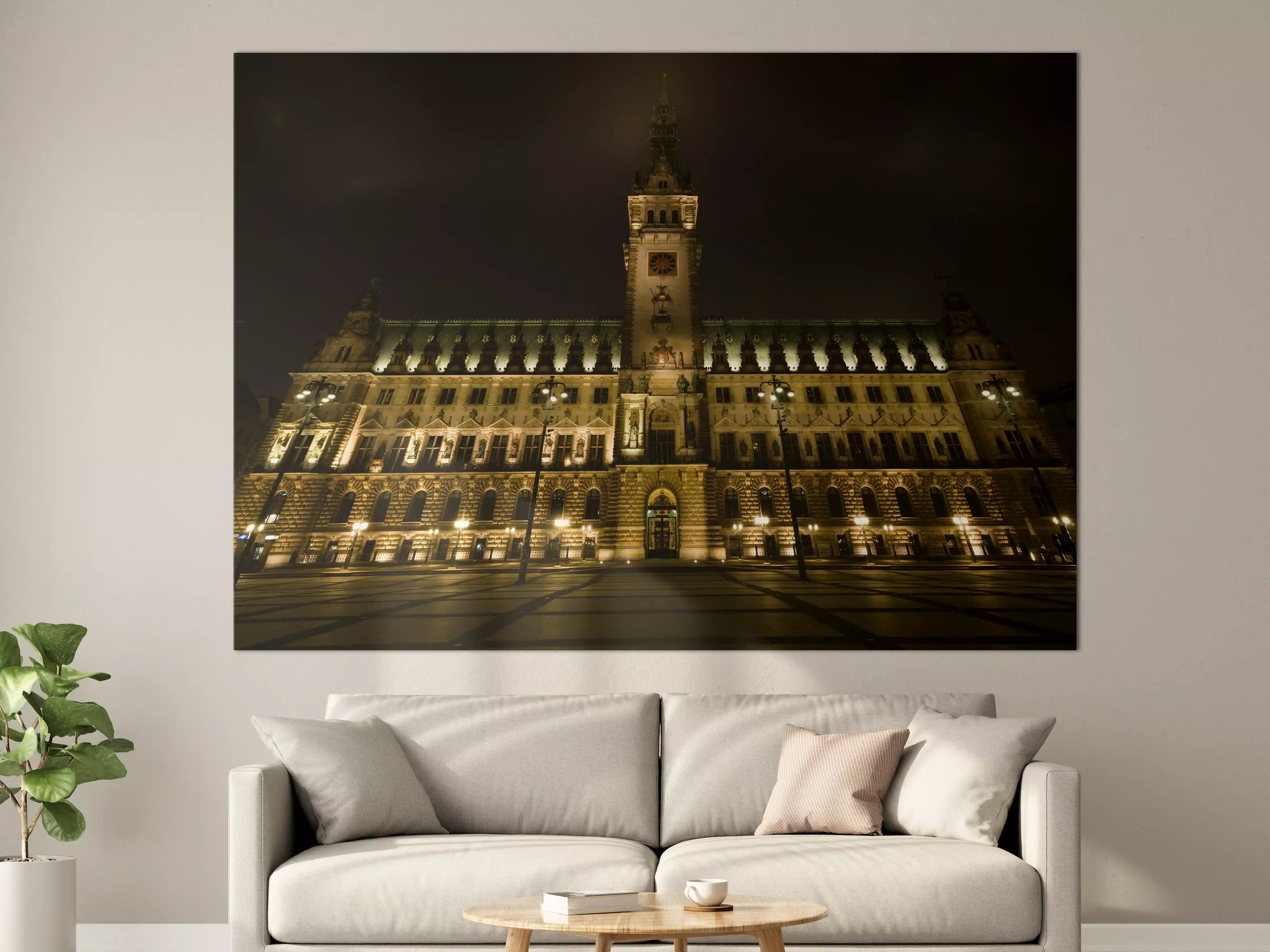 Große Wandbilder - Rathaus Hamburg bei Nacht