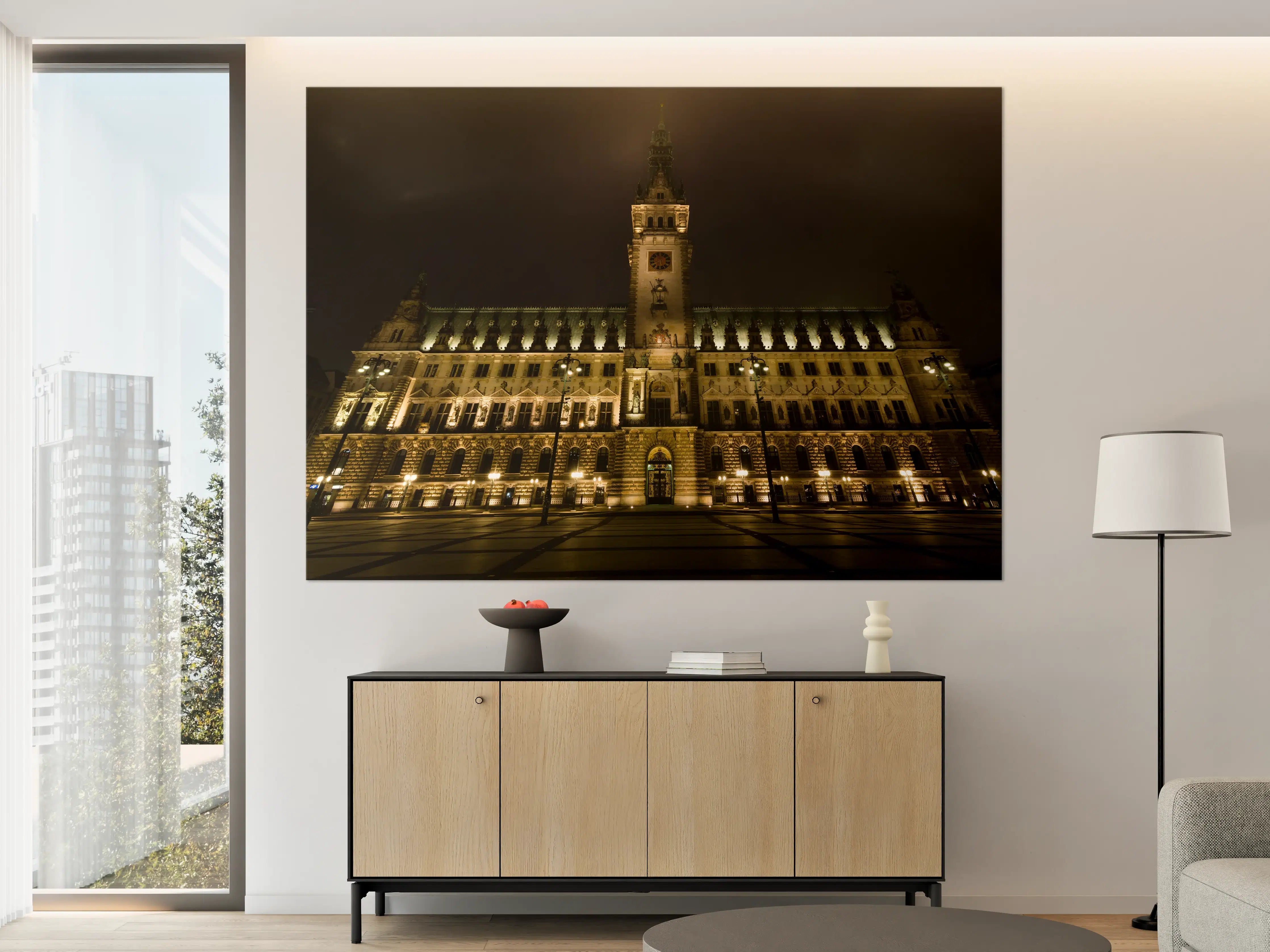 Große Wandbilder - Rathaus Hamburg bei Nacht