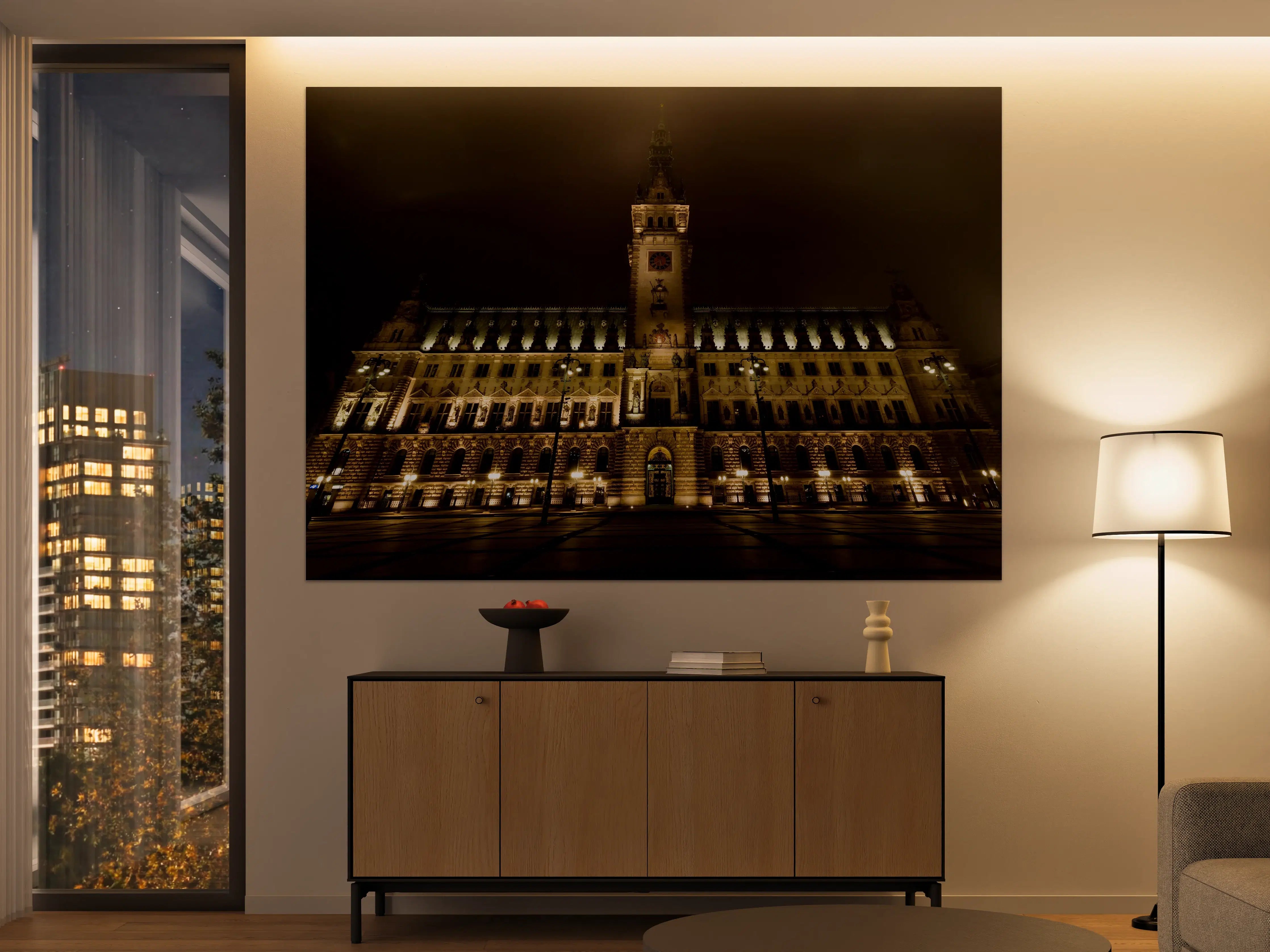 Große Wandbilder - Rathaus Hamburg bei Nacht