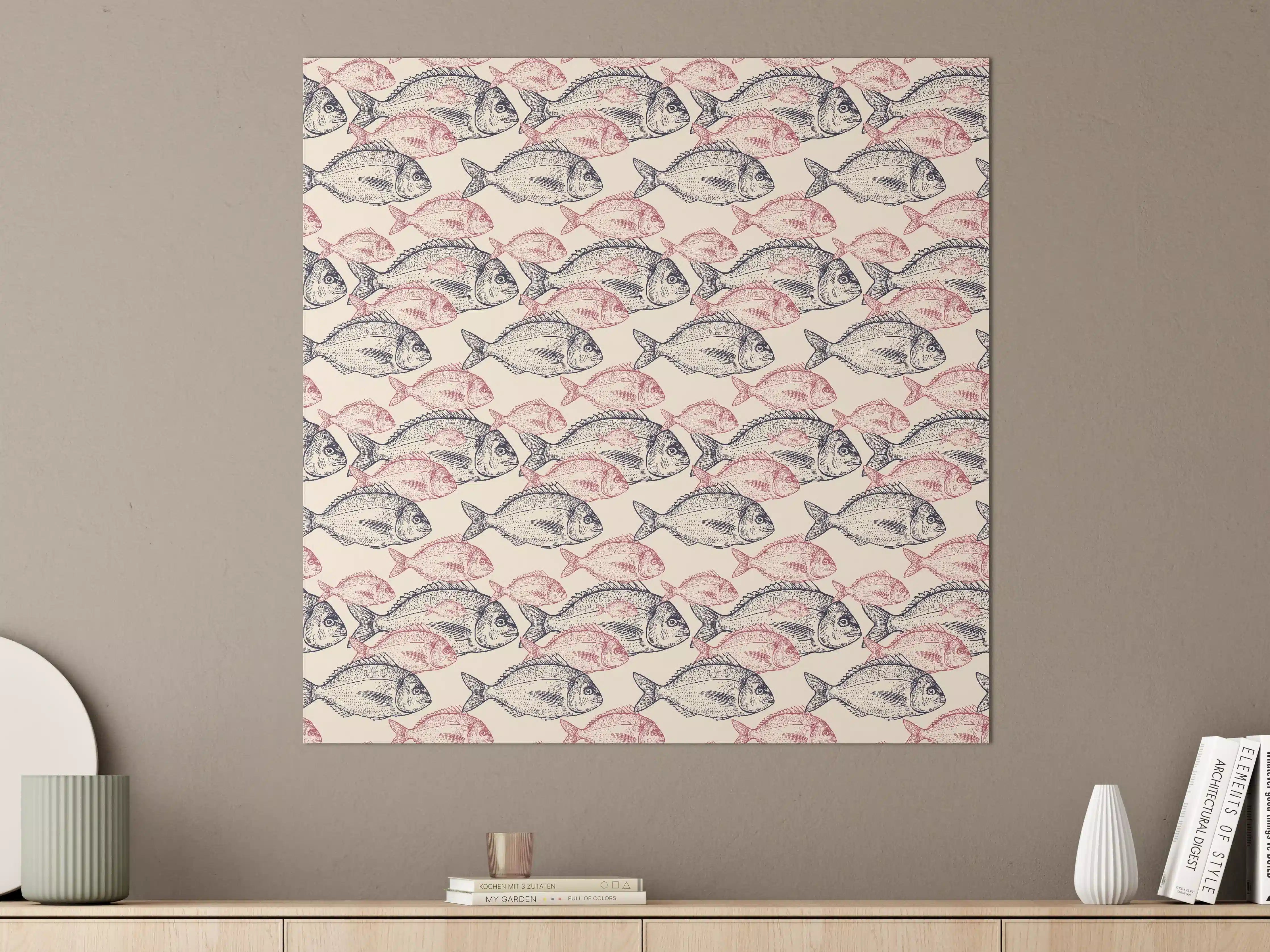 Große Wandbilder - Realistisches Fischmuster Rosa-Grau