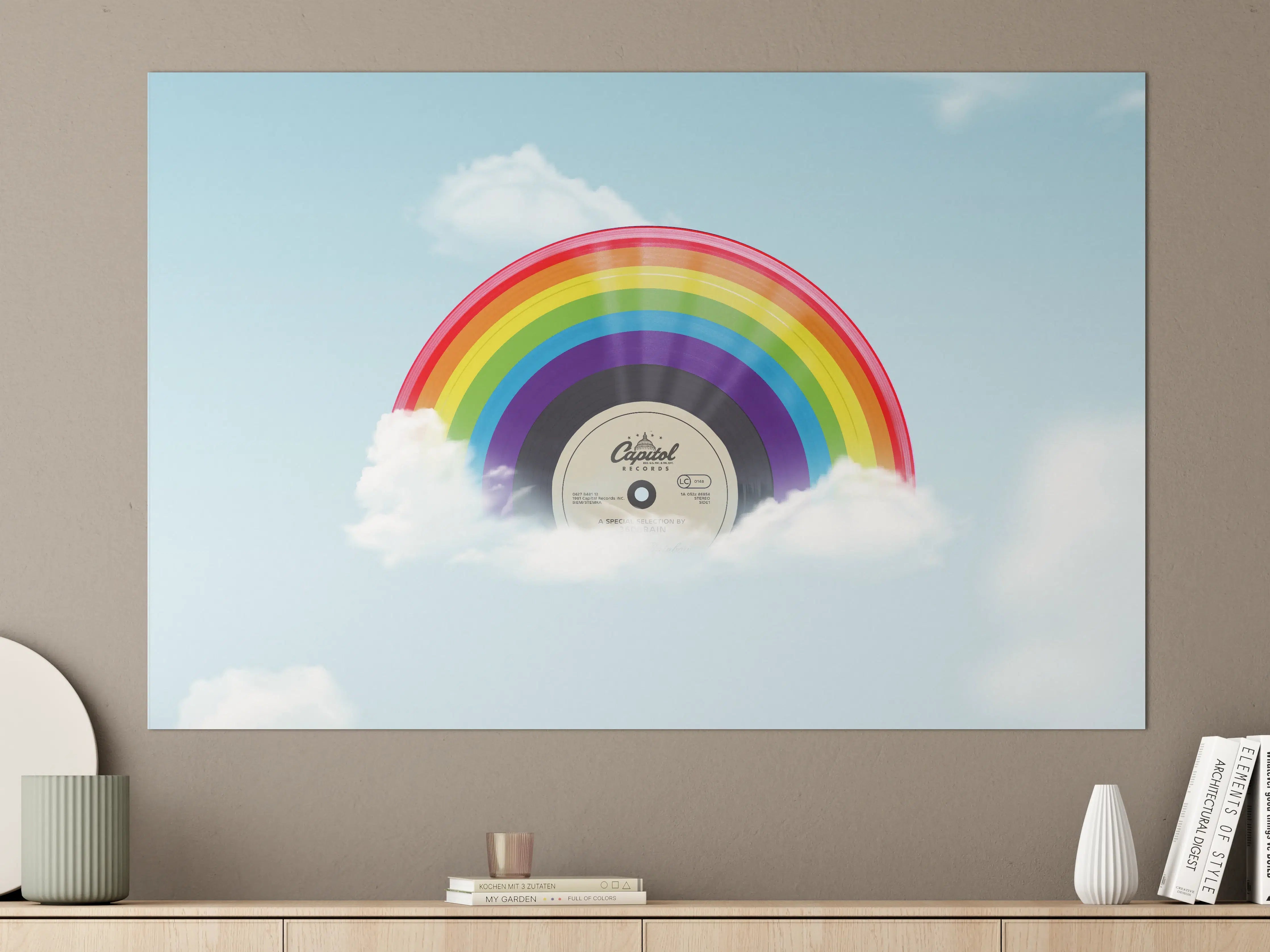 Große Wandbilder - Regenbogen-Schallplatte im Himmel