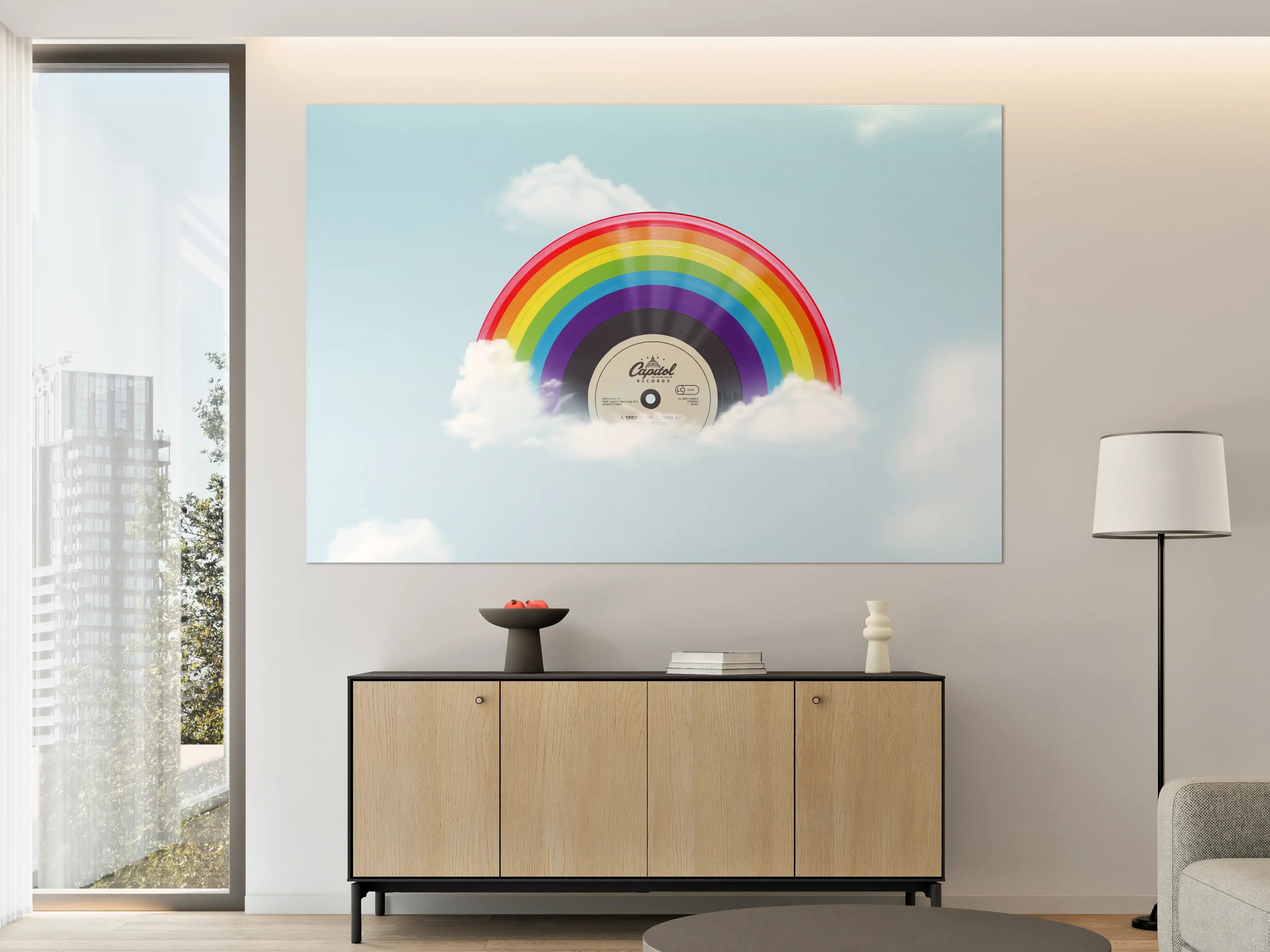Große Wandbilder - Regenbogen-Schallplatte im Himmel