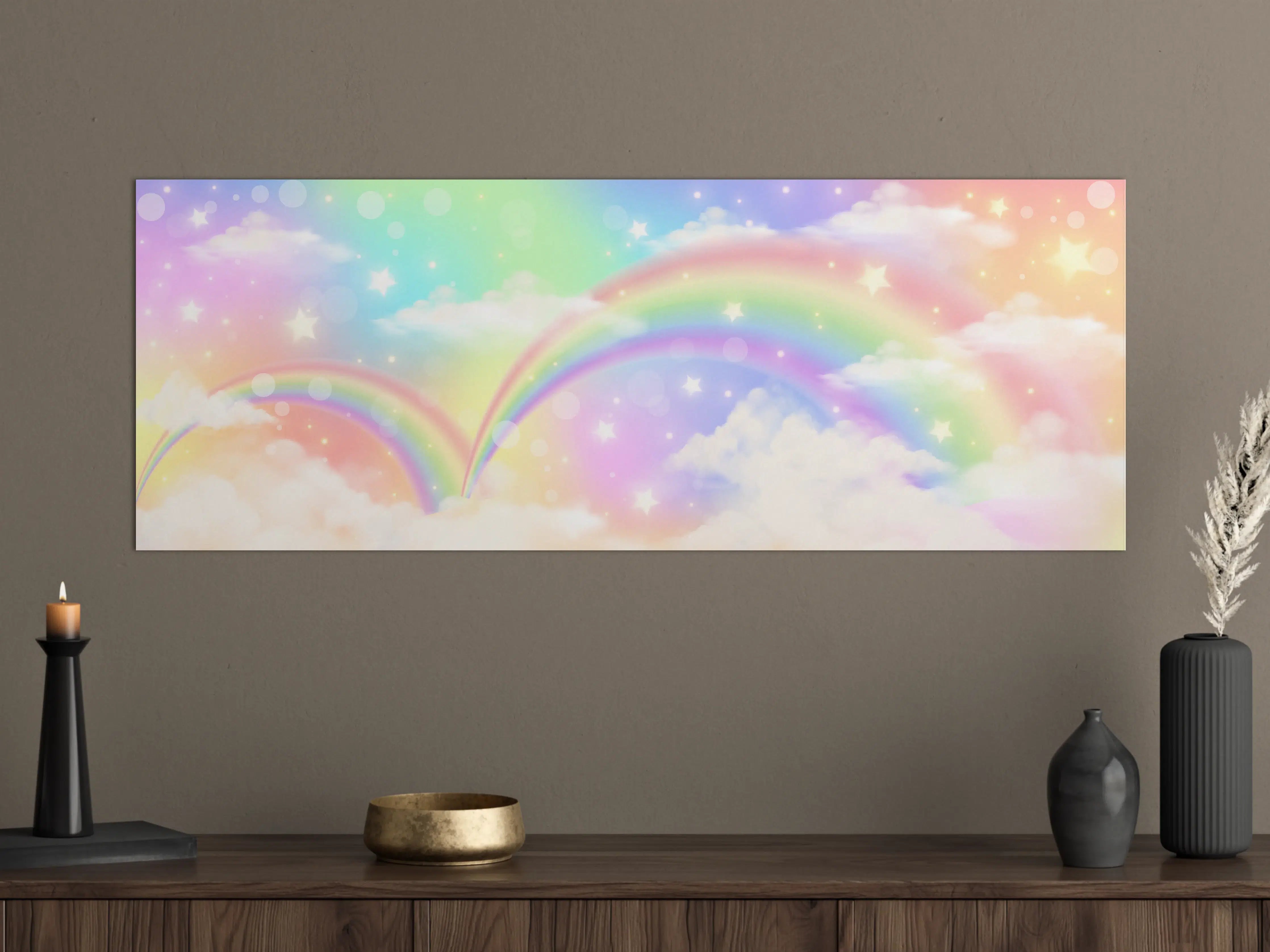 Große Wandbilder - Regenbogenhimmel mit pastelfarbenen Wolken