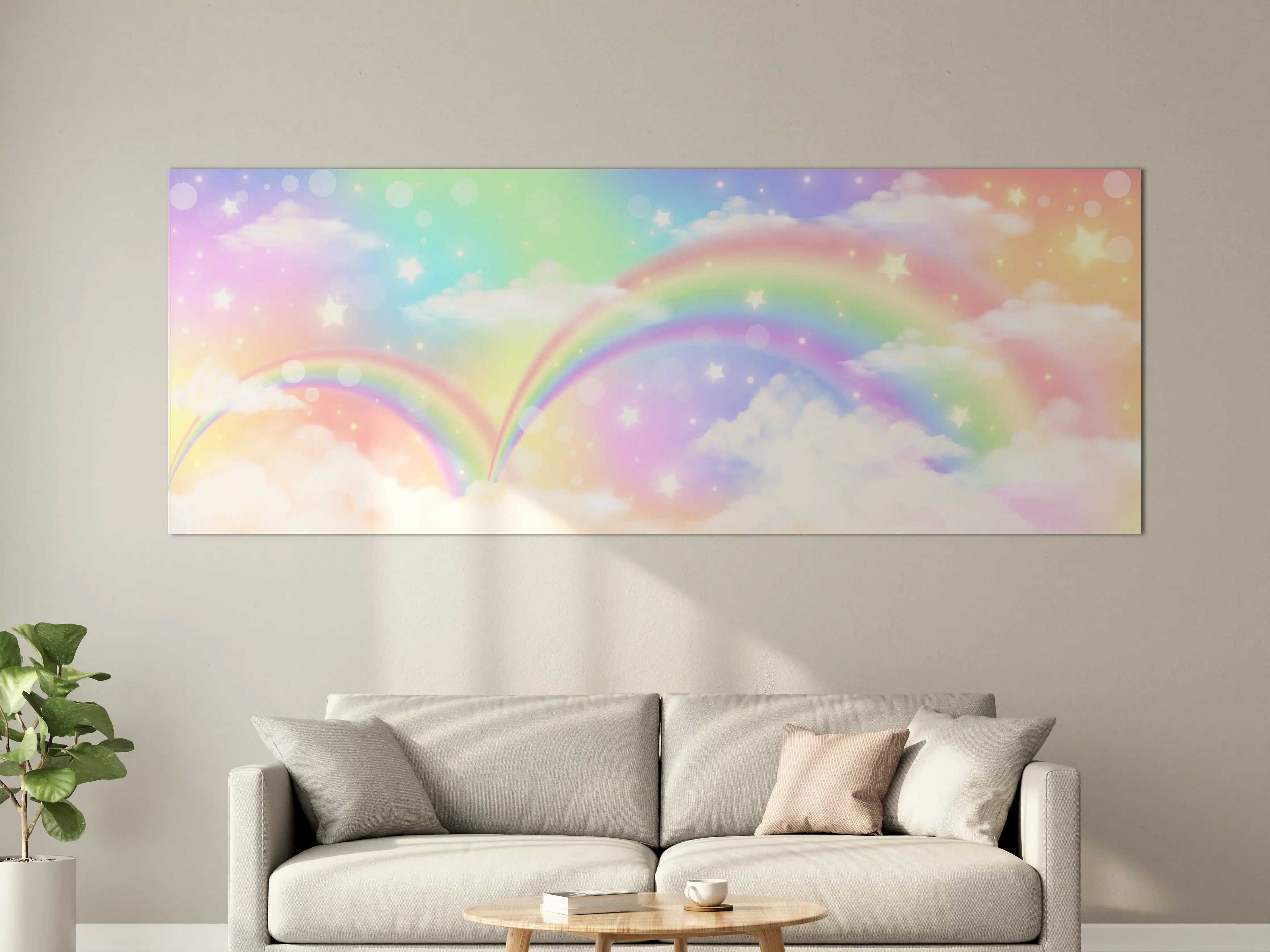 Große Wandbilder - Regenbogenhimmel mit pastelfarbenen Wolken