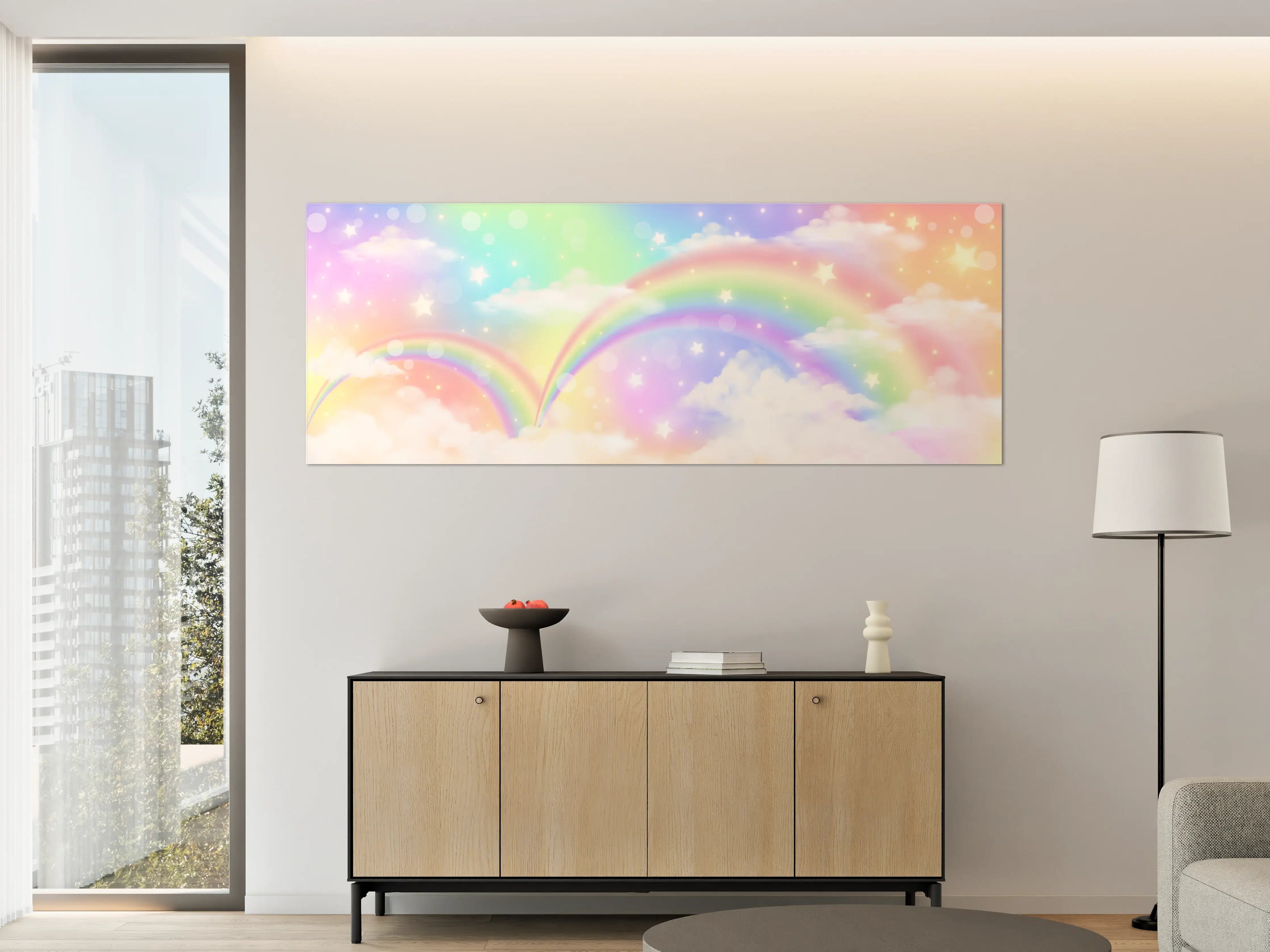 Große Wandbilder - Regenbogenhimmel mit pastelfarbenen Wolken