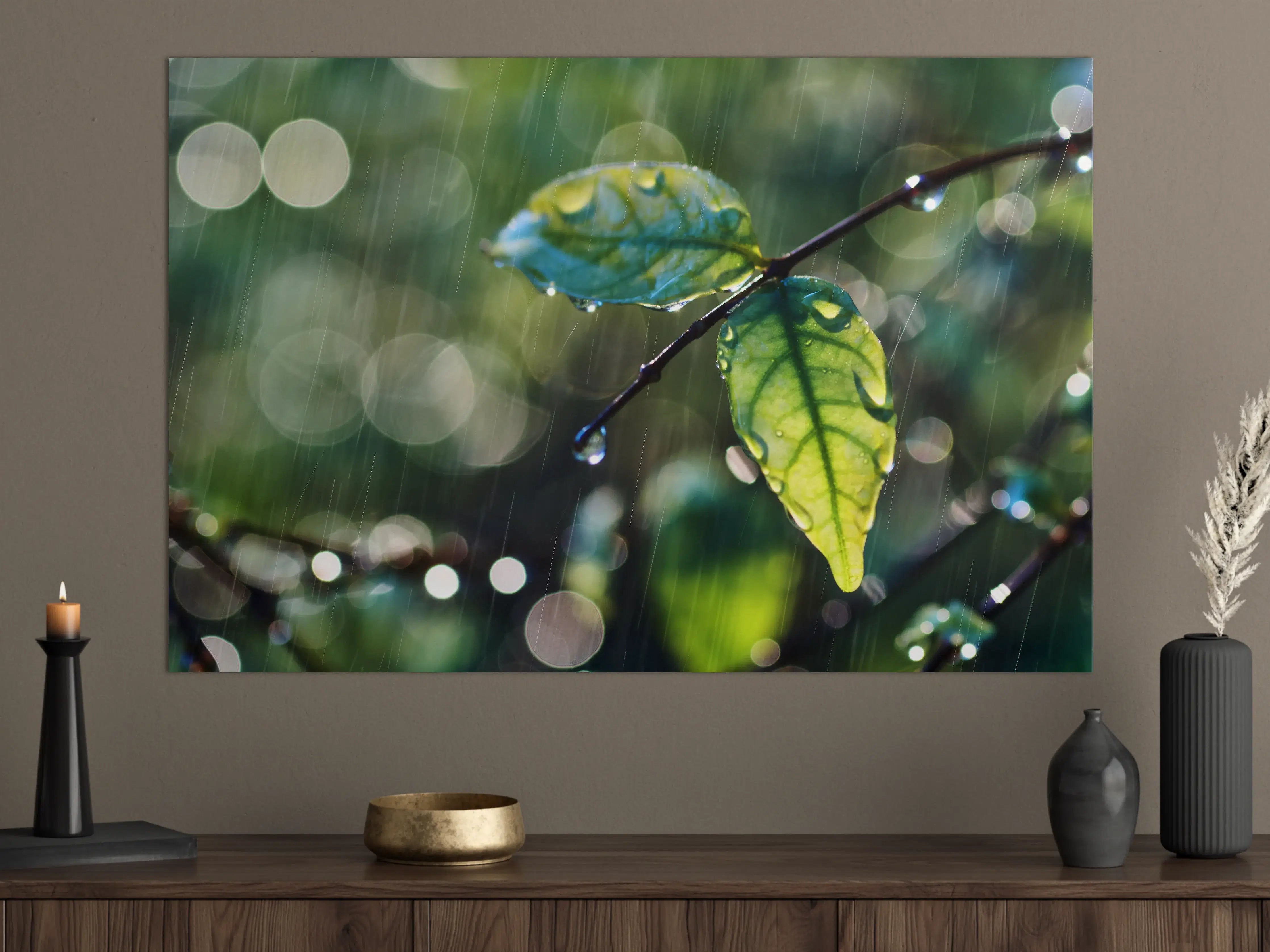 Große Wandbilder - Regentropfen auf Blatt