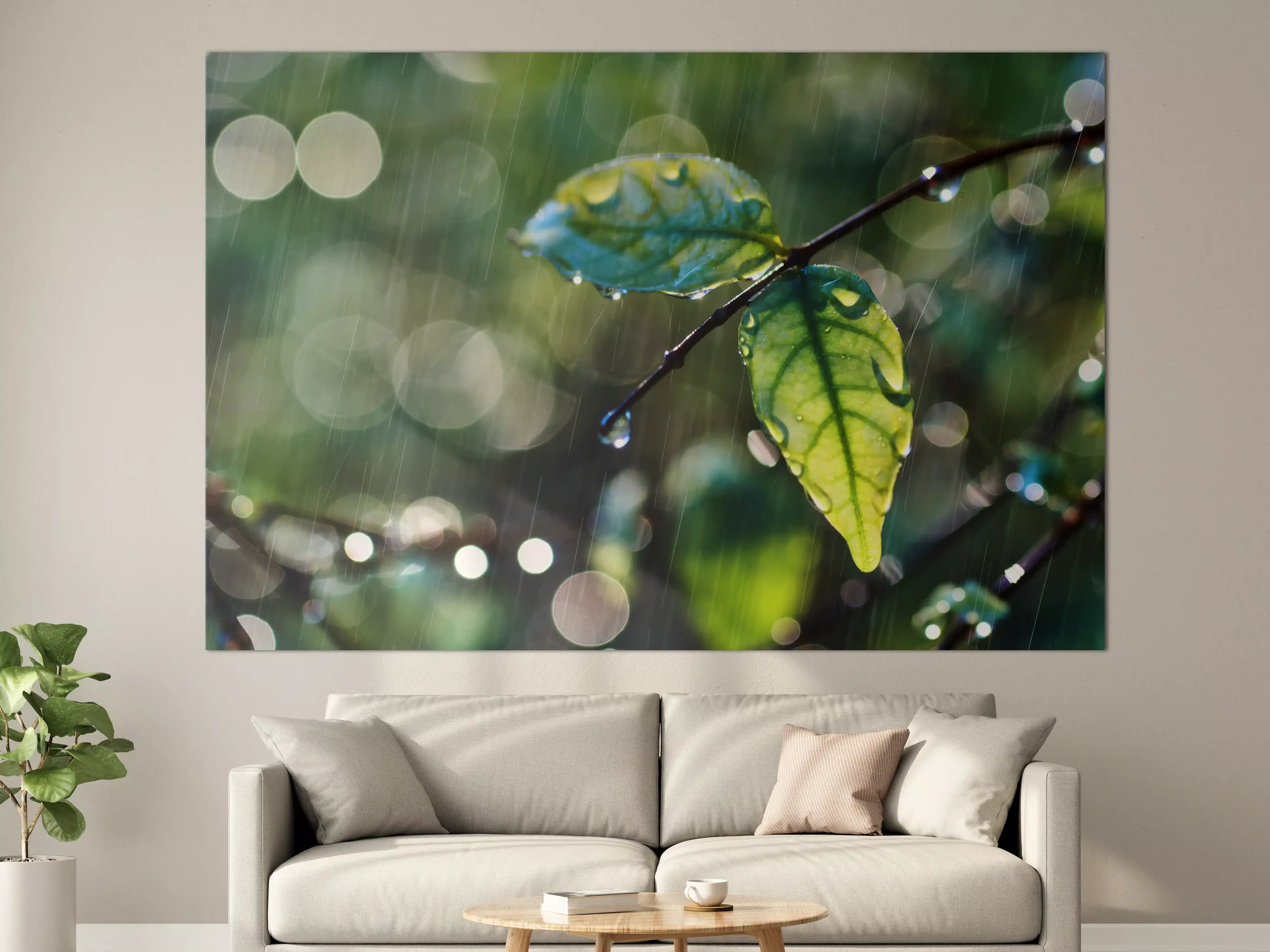 Große Wandbilder - Regentropfen auf Blatt