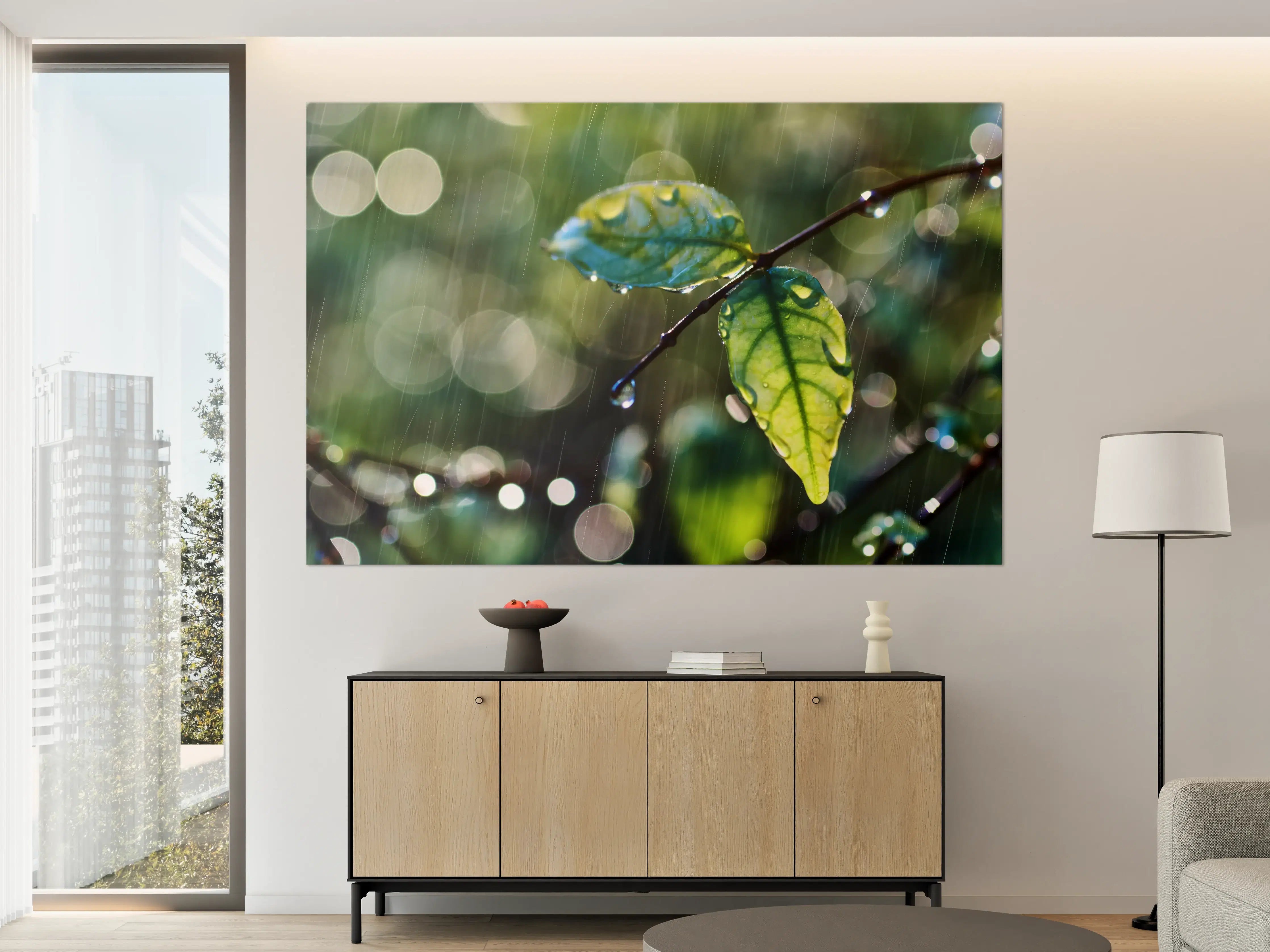 Große Wandbilder - Regentropfen auf Blatt