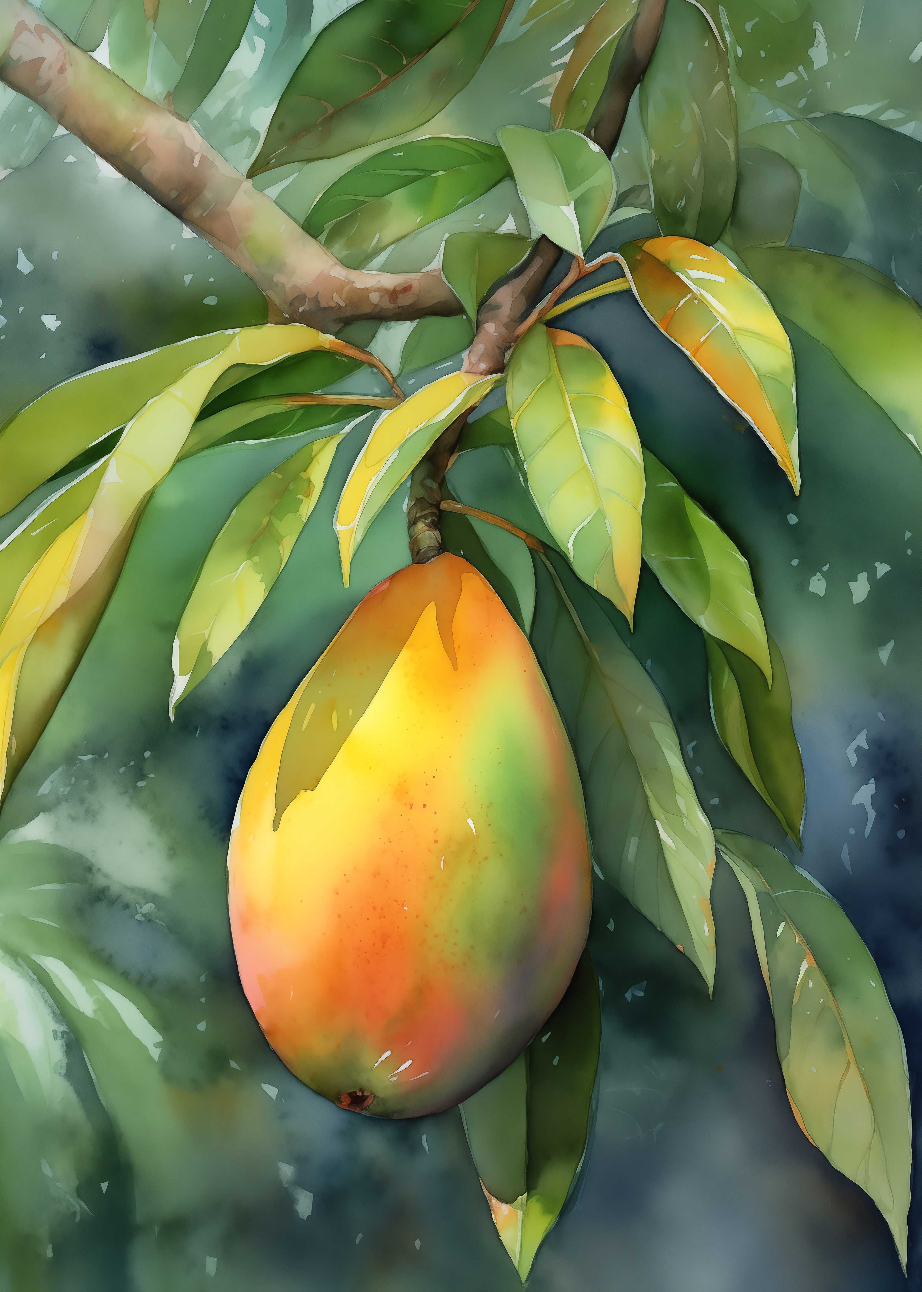 Große Wandbilder-Reife Mango in grünen Blättern