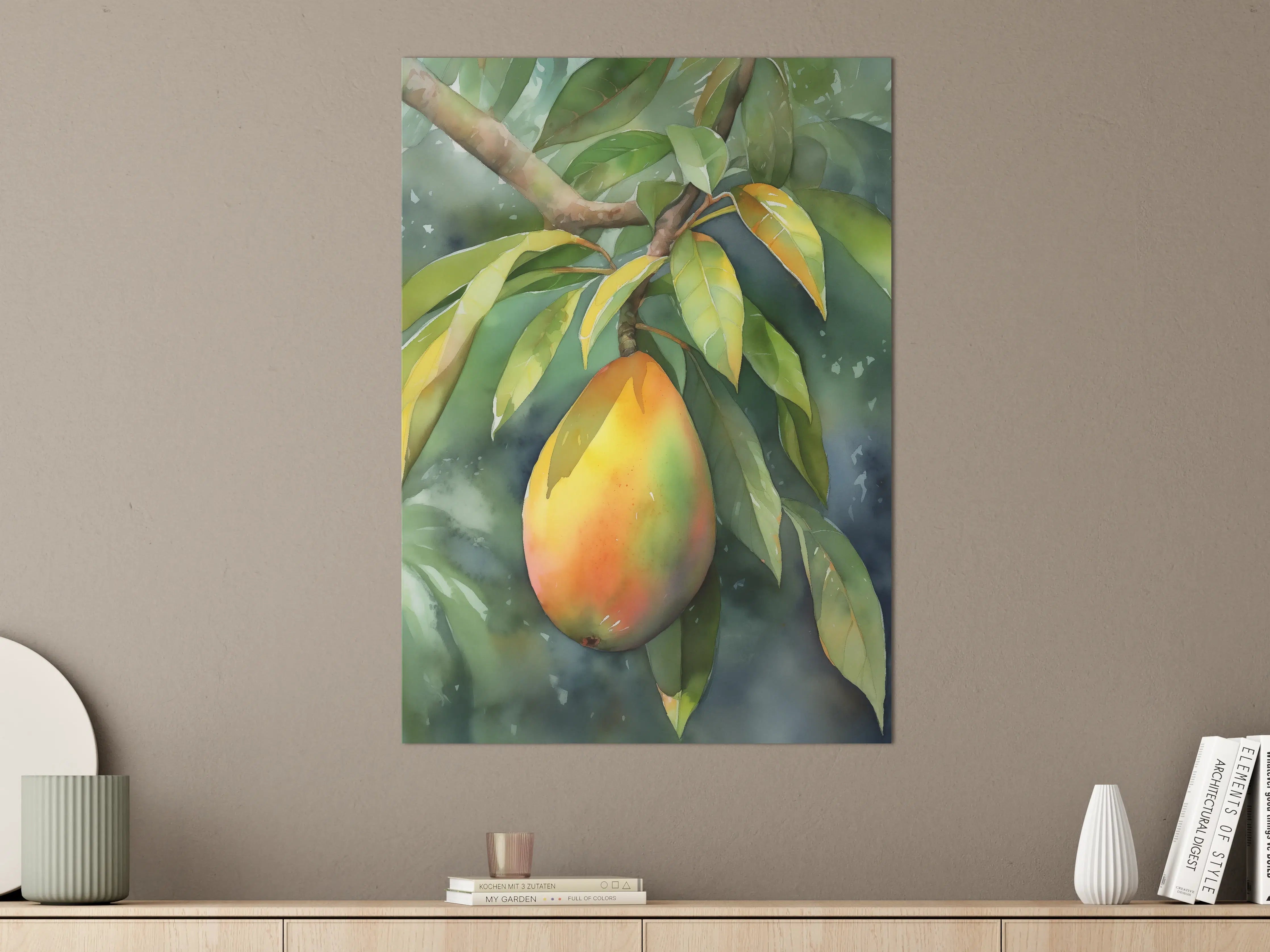 Große Wandbilder - Reife Mango in grünen Blättern