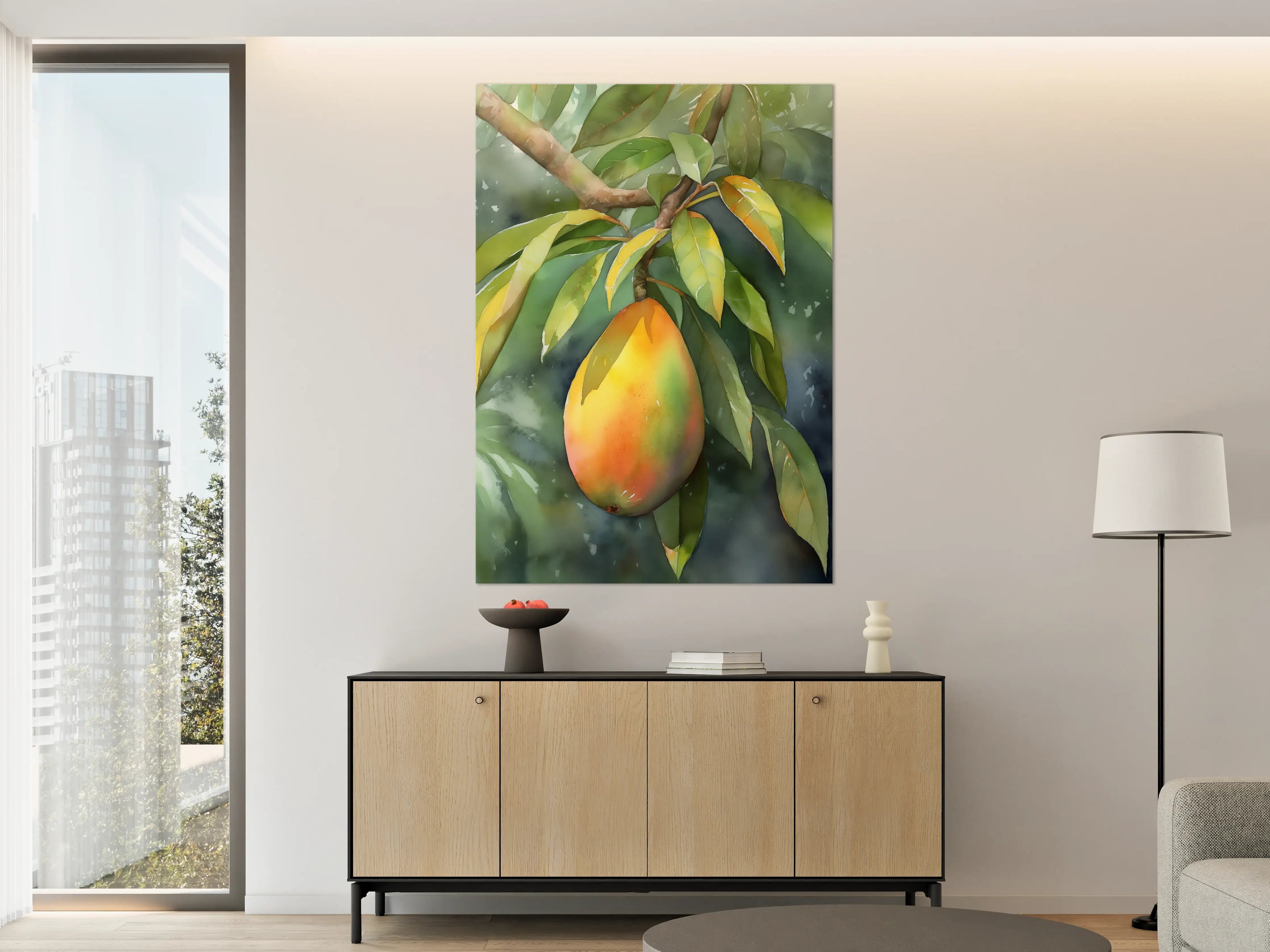 Große Wandbilder - Reife Mango in grünen Blättern