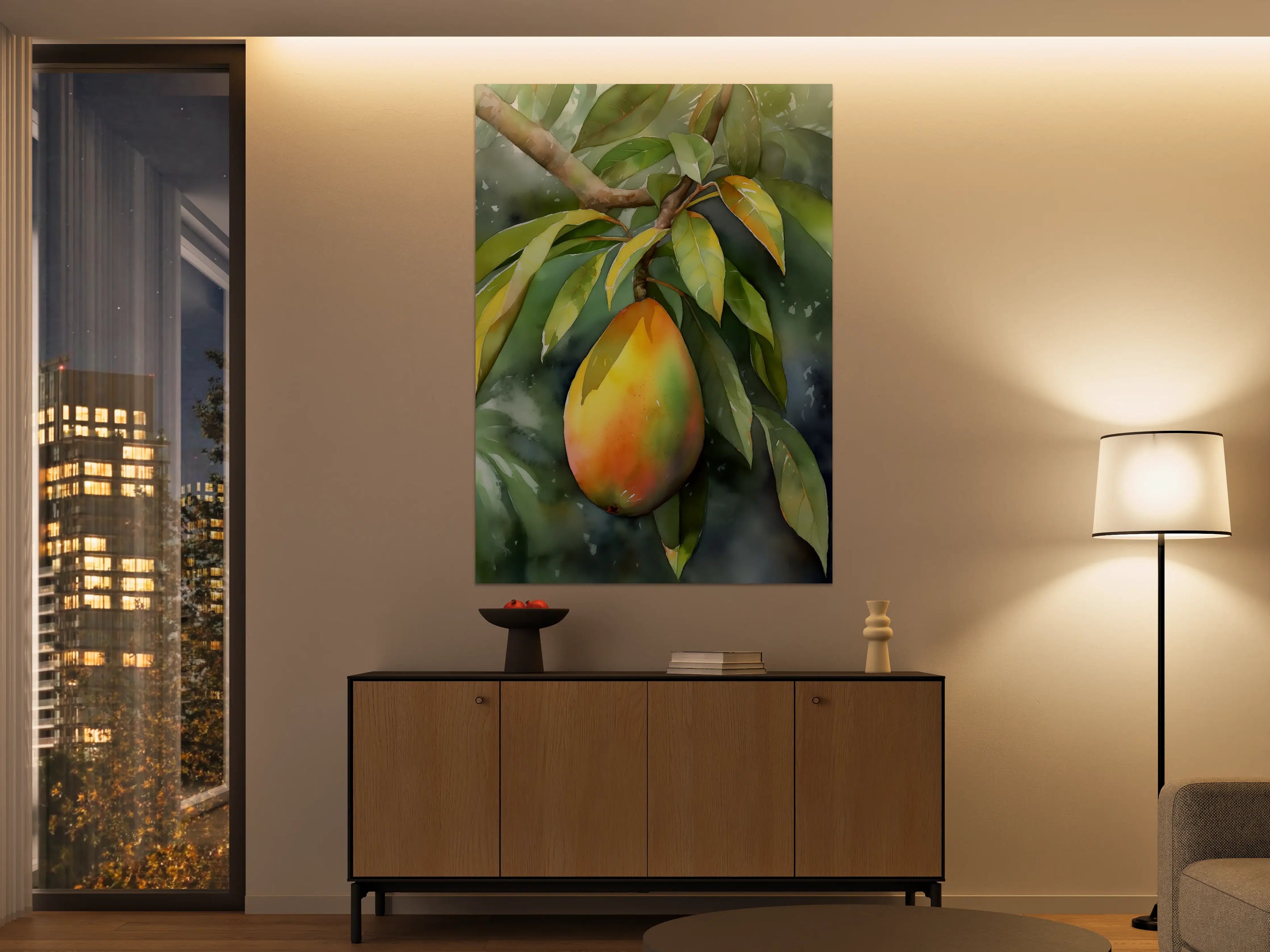 Große Wandbilder - Reife Mango in grünen Blättern