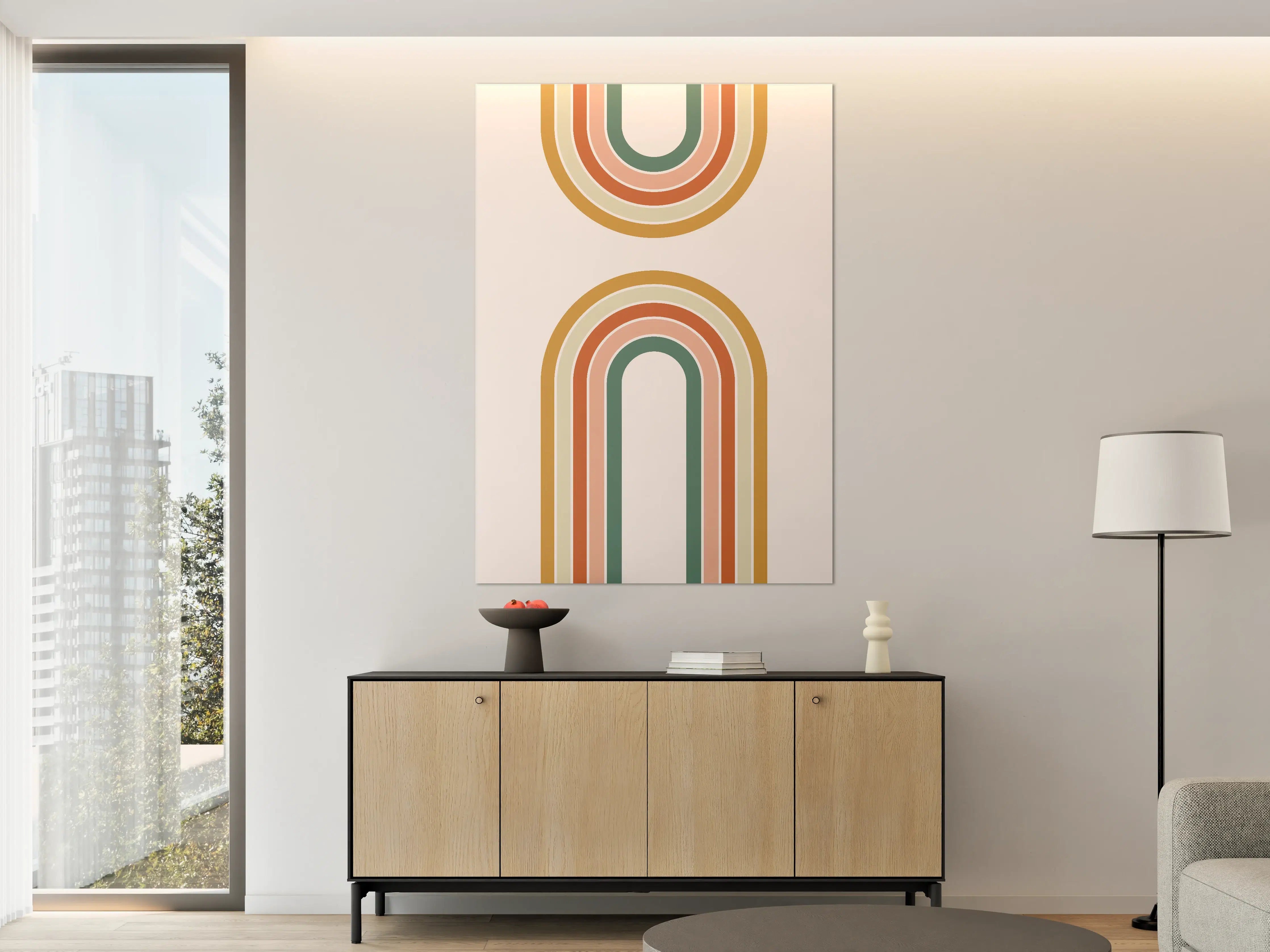 Große Wandbilder - Retro-Design mit geometrischen Regenbogenmustern