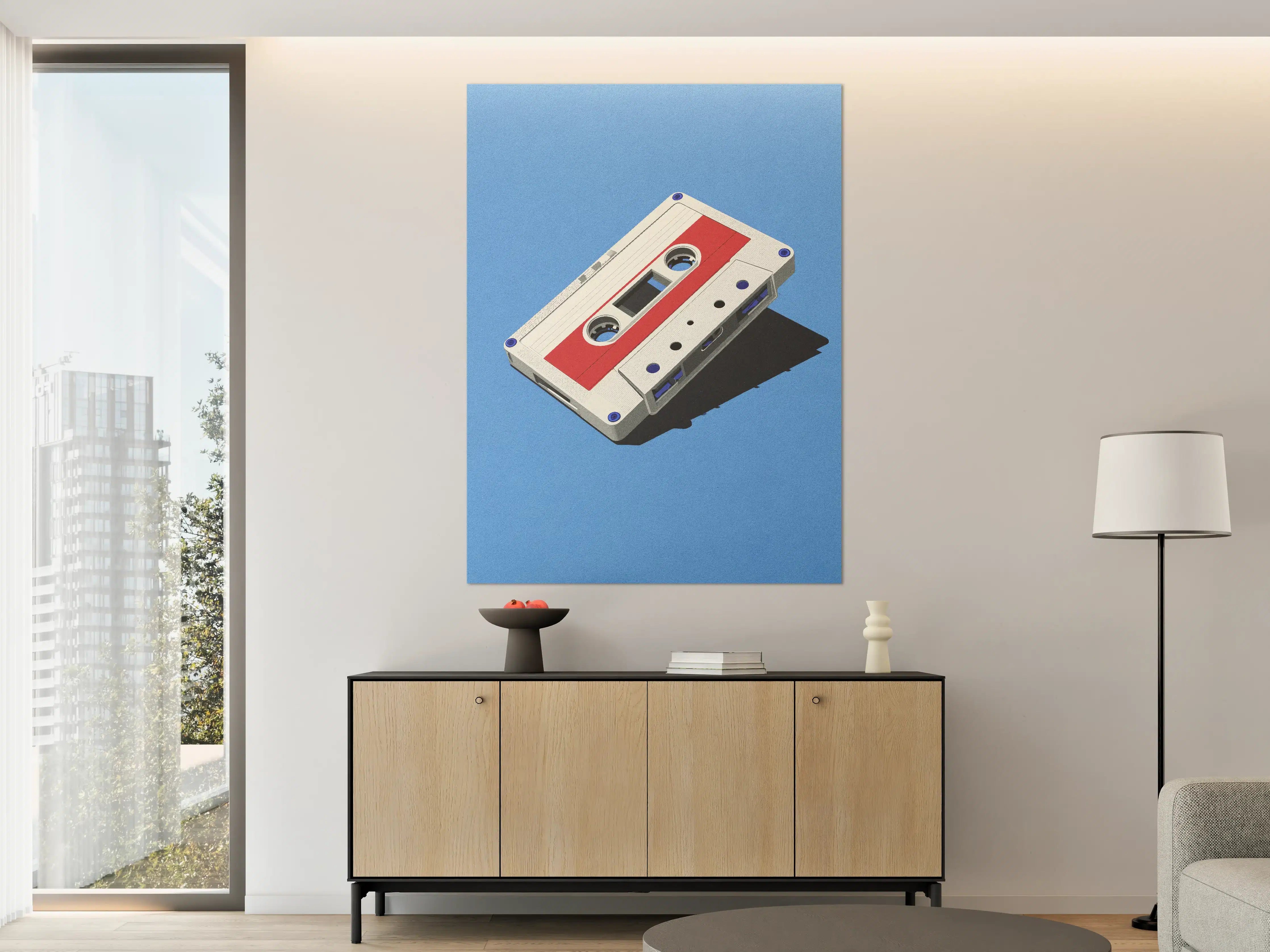 Große Wandbilder - Retro-Kassette auf blauer Oberfläche