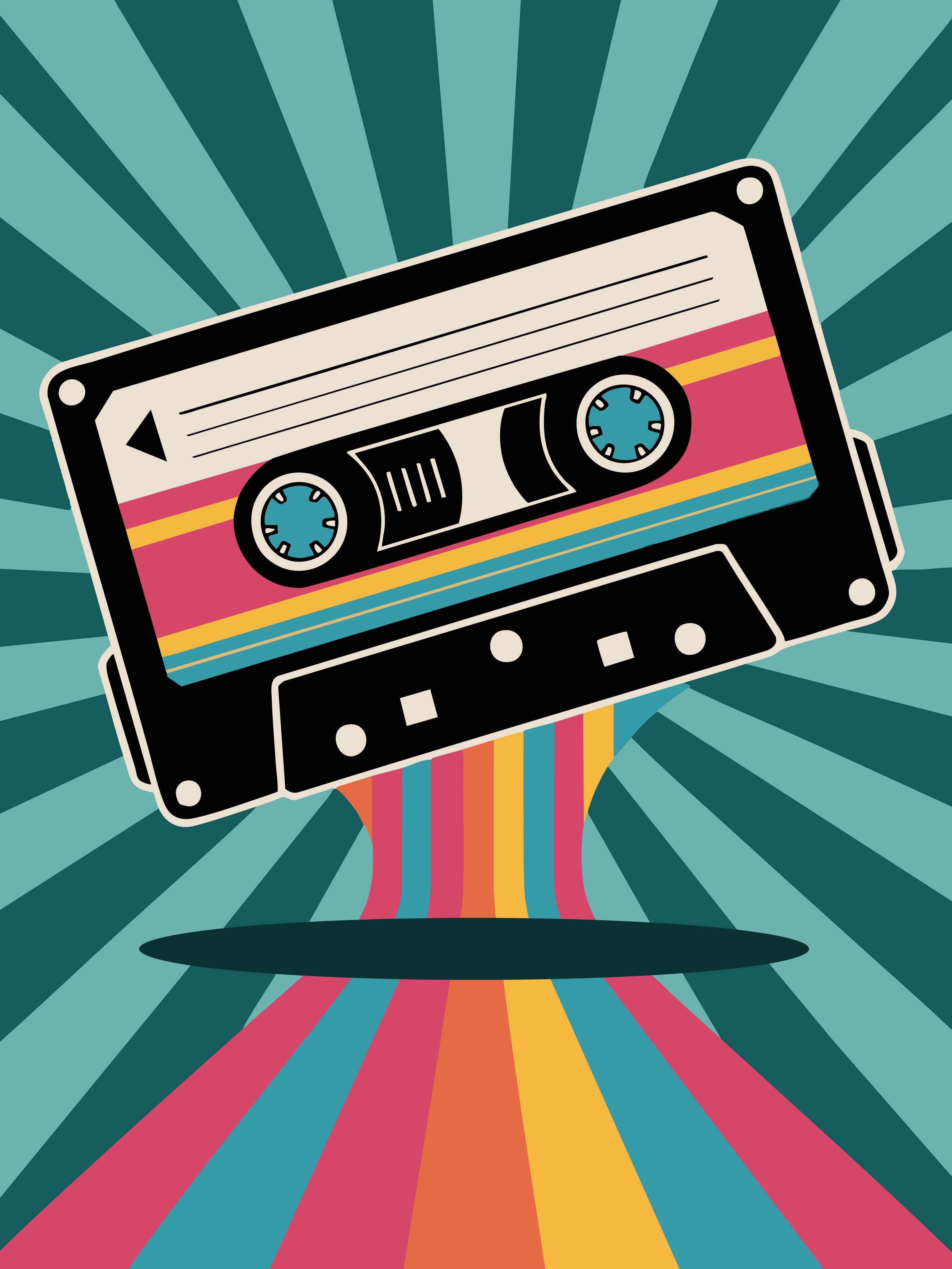 Große Wandbilder-Retro-Kassetten-Design mit bunten Linien