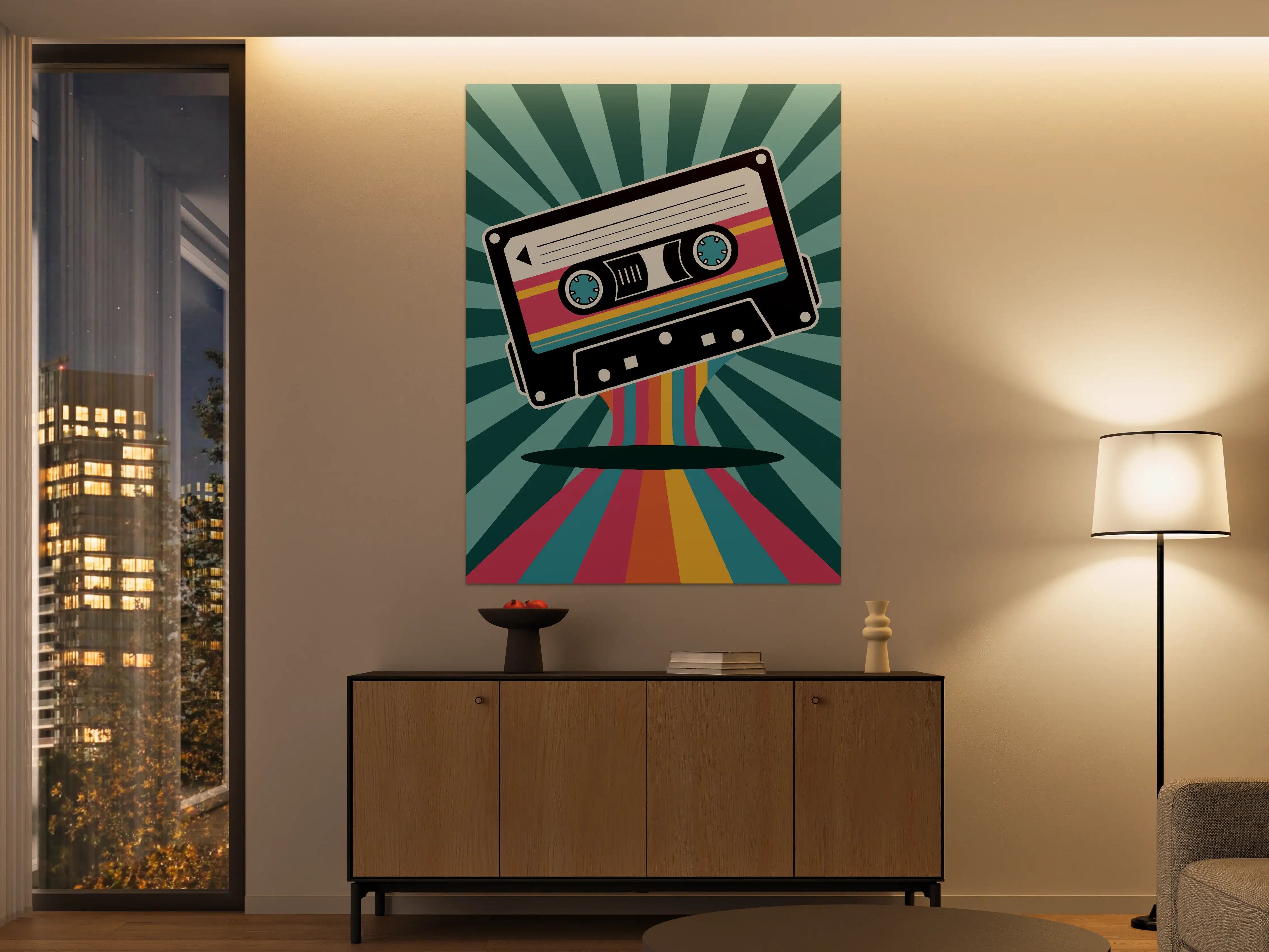 Große Wandbilder - Retro-Kassetten-Design mit bunten Linien
