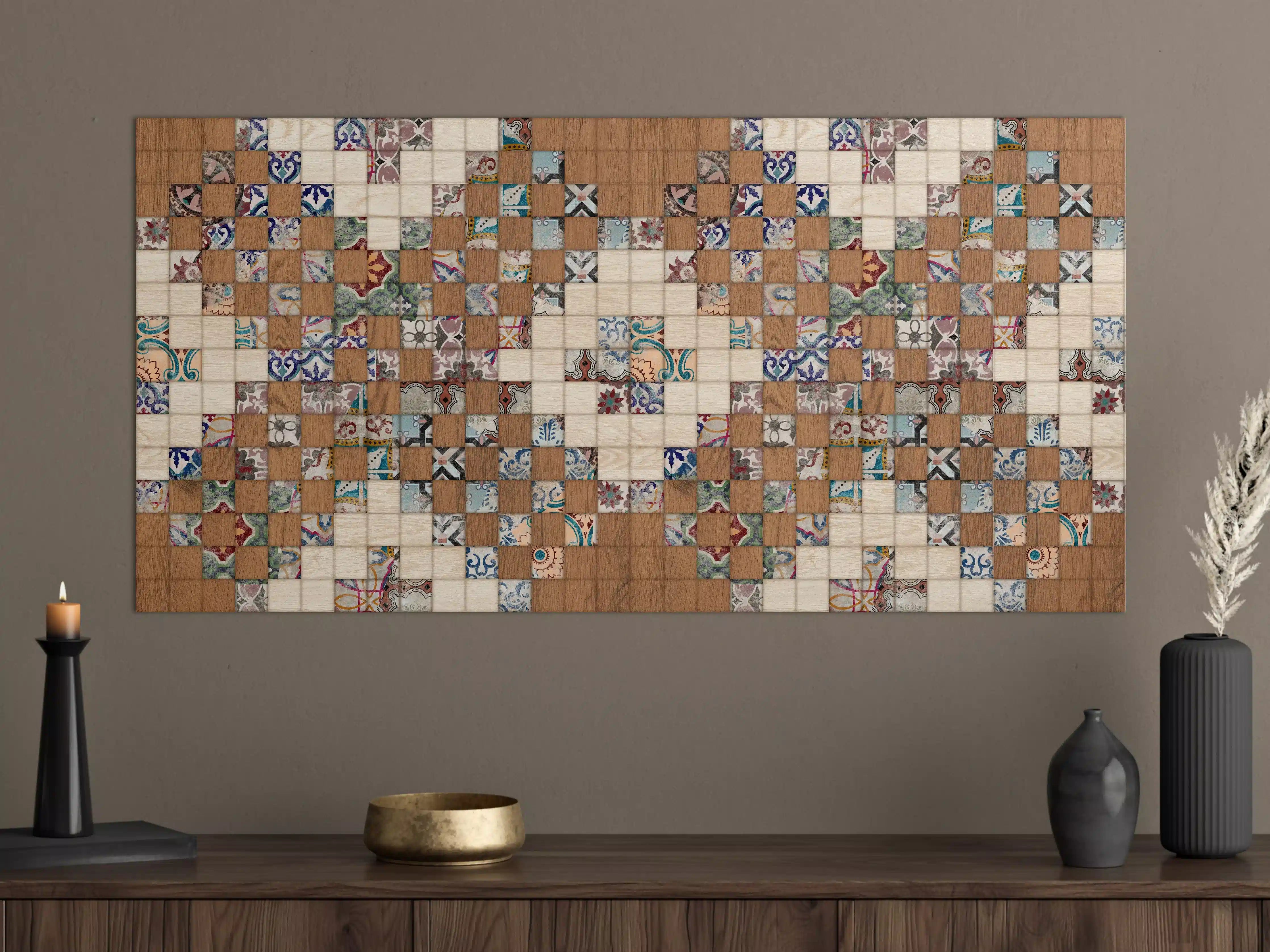 Große Wandbilder - Retro Mosaik Holztextur