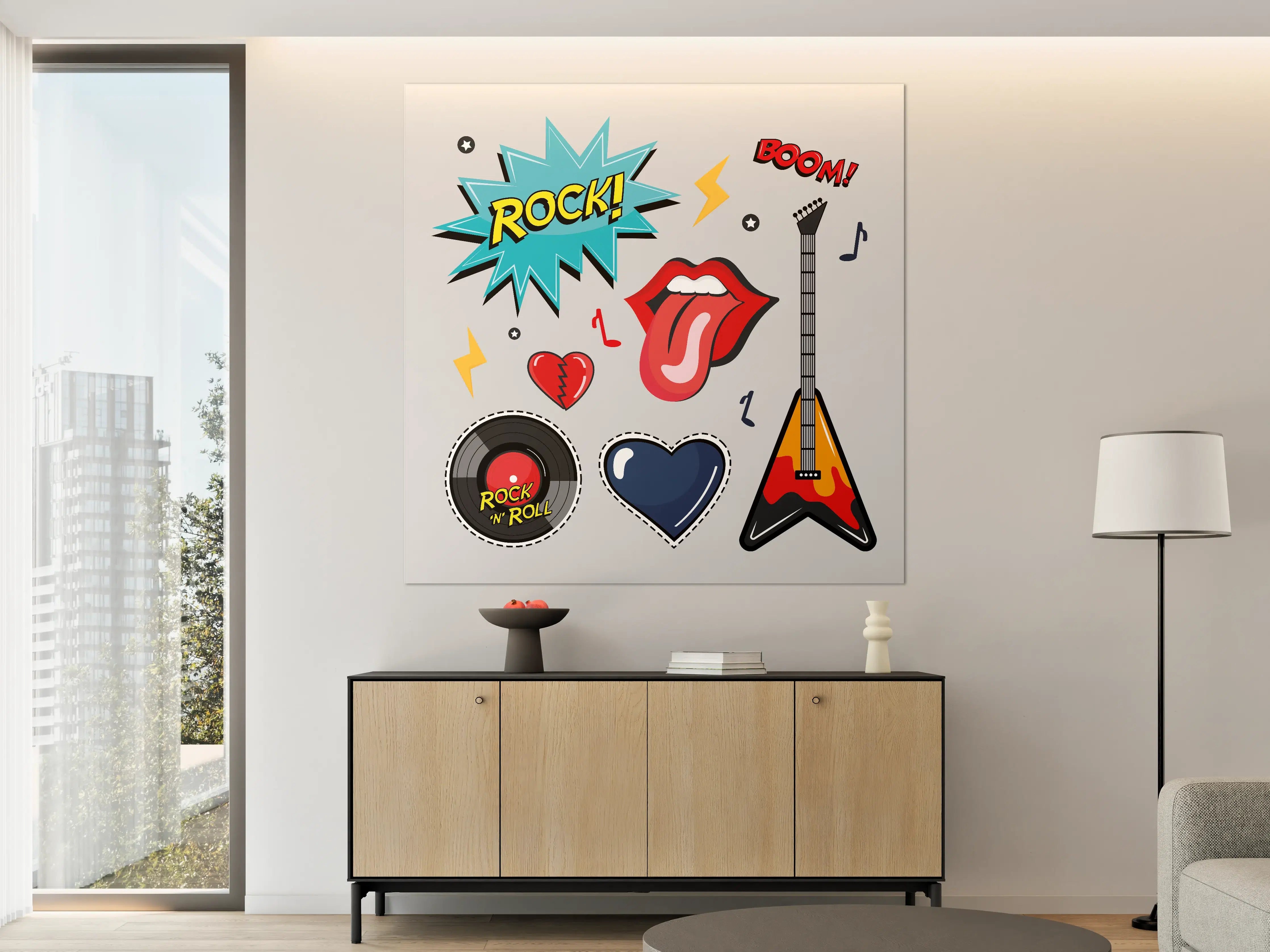 Große Wandbilder - Rock & Roll Illustration mit Herz und Gitarre