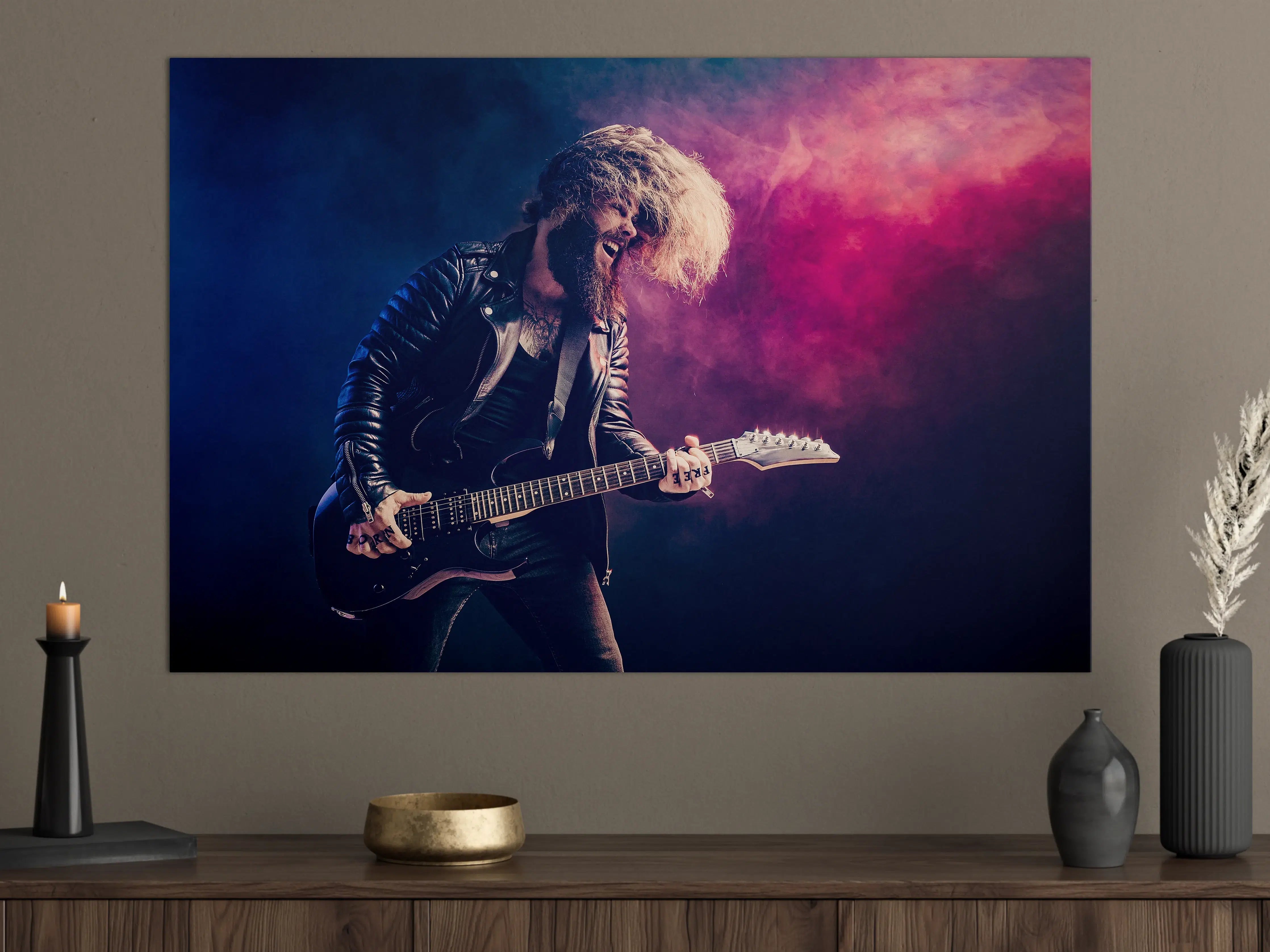 Große Wandbilder - Rockgitarre mit Neonlicht-Atmosphäre