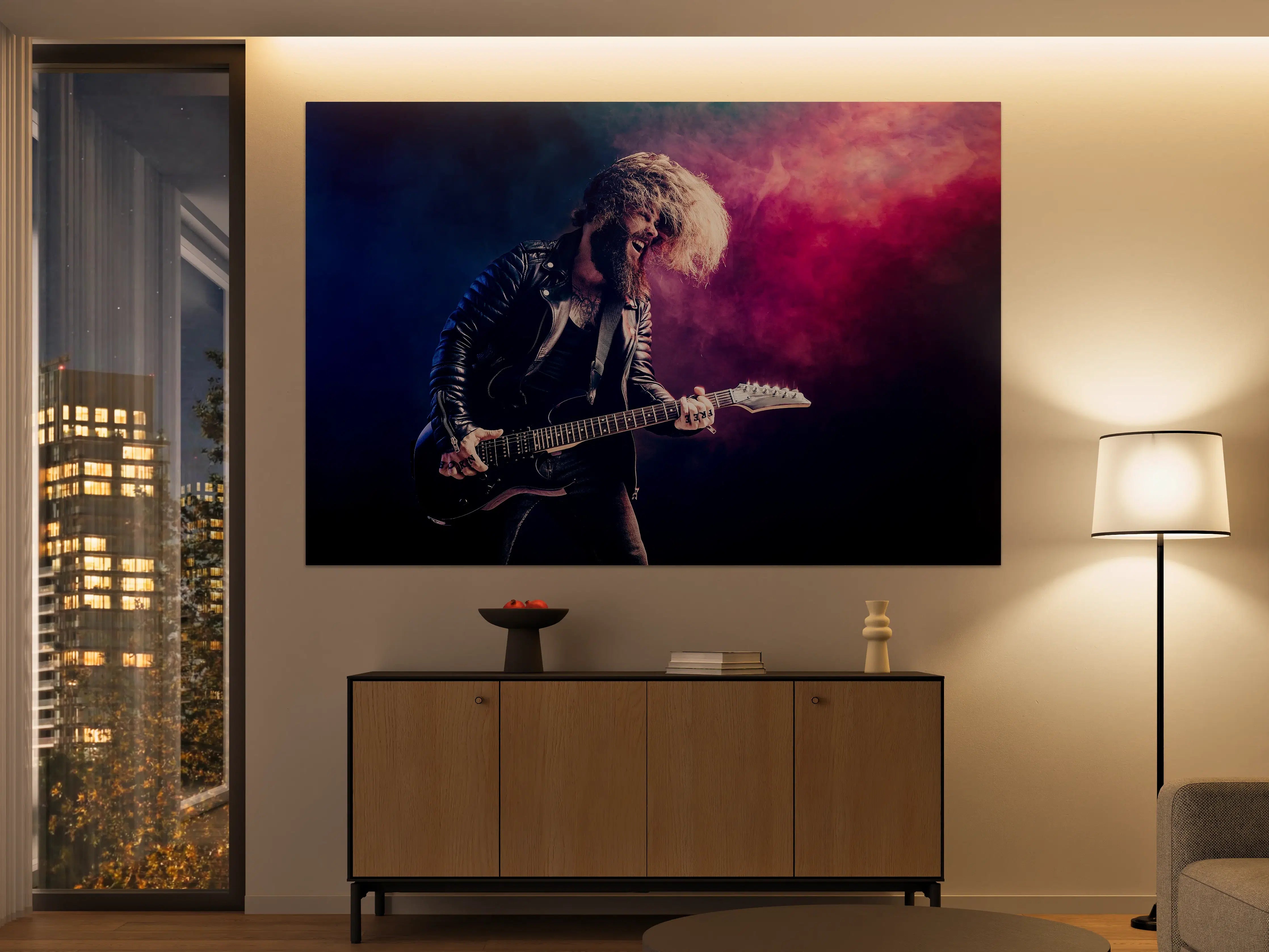 Große Wandbilder - Rockgitarre mit Neonlicht-Atmosphäre