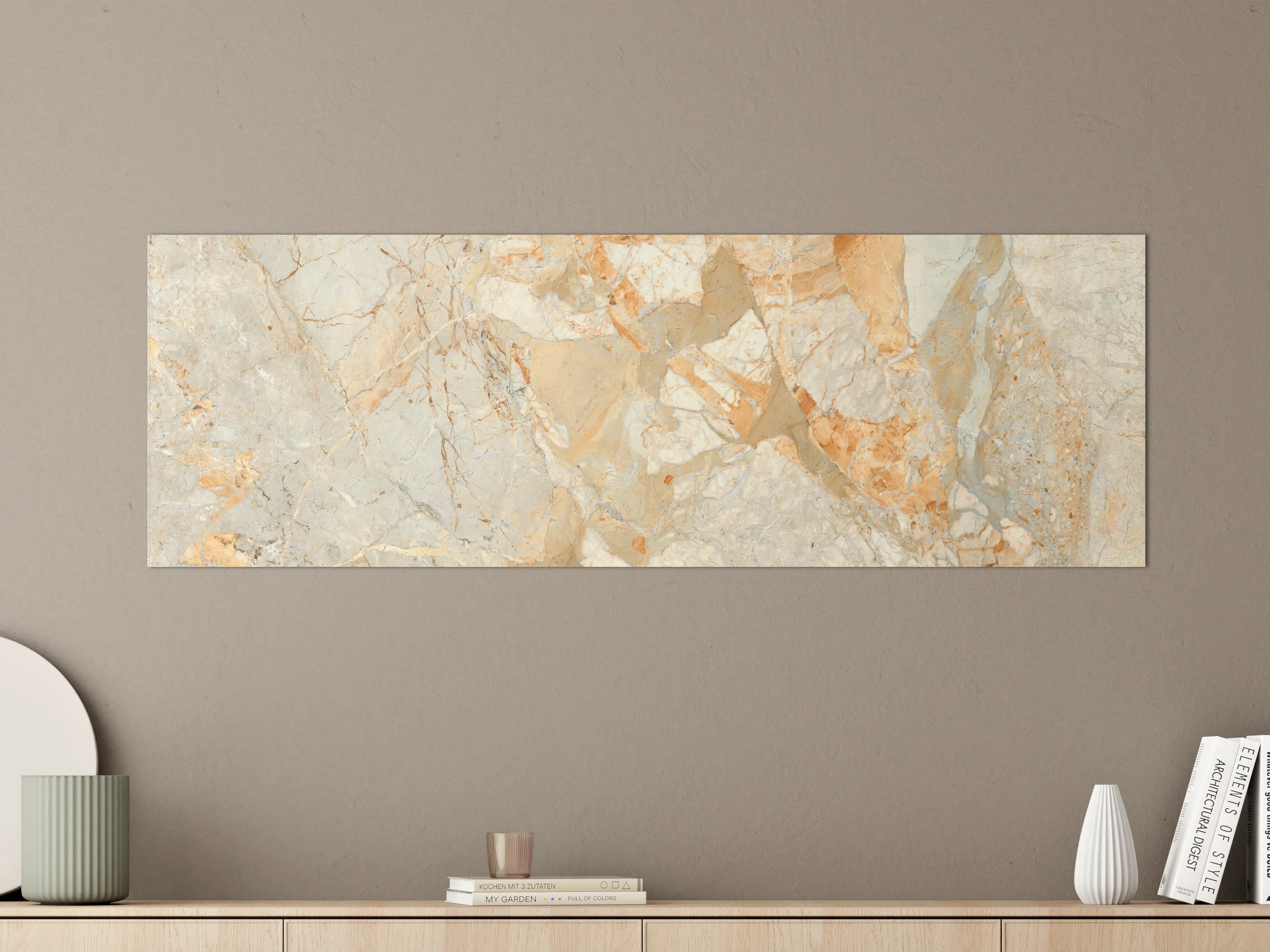 Große Wandbilder - Rötlich-beiger rissiger Marmor