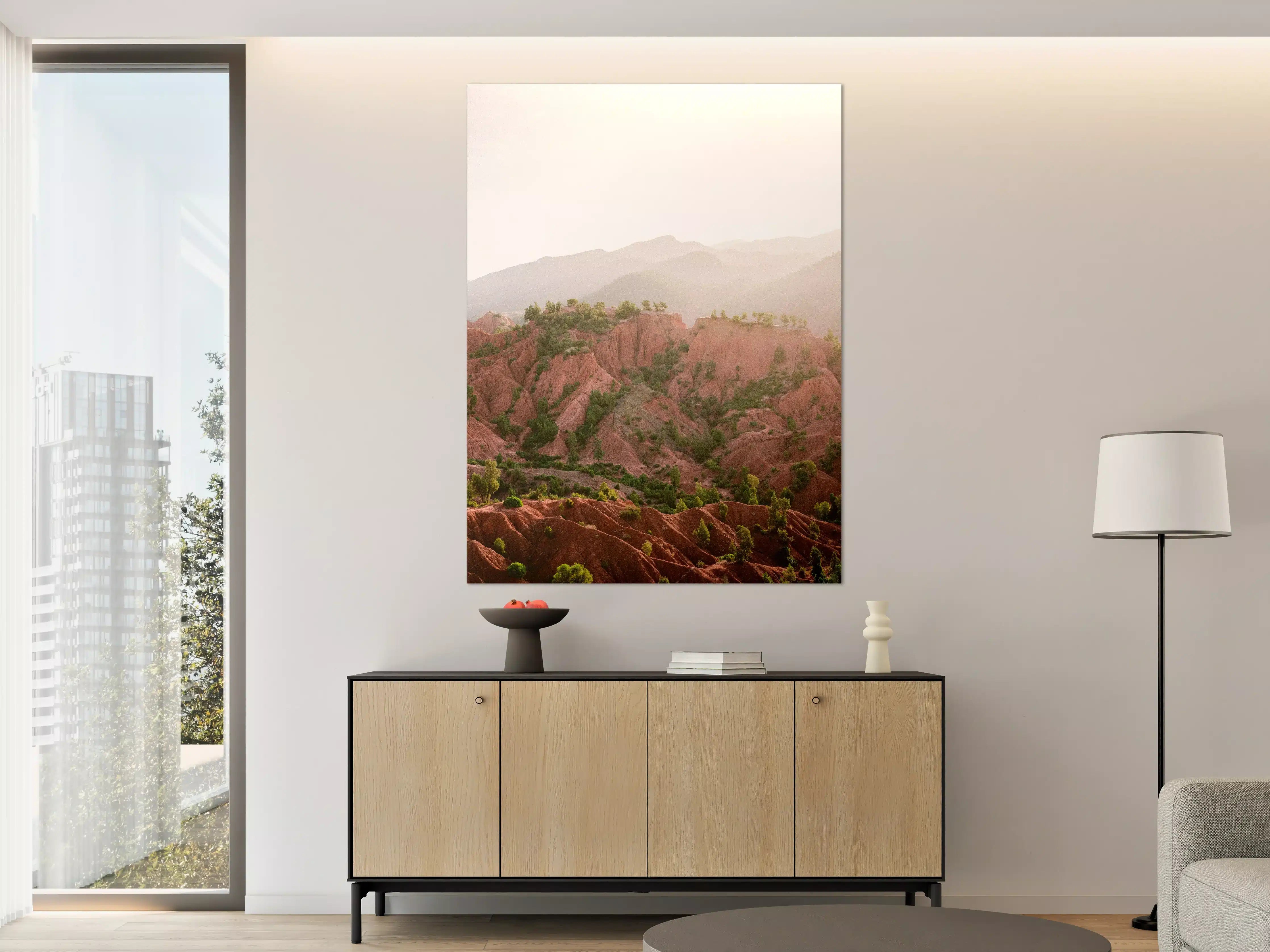 Große Wandbilder - Rötliche Berglandschaft im Sonnenlicht