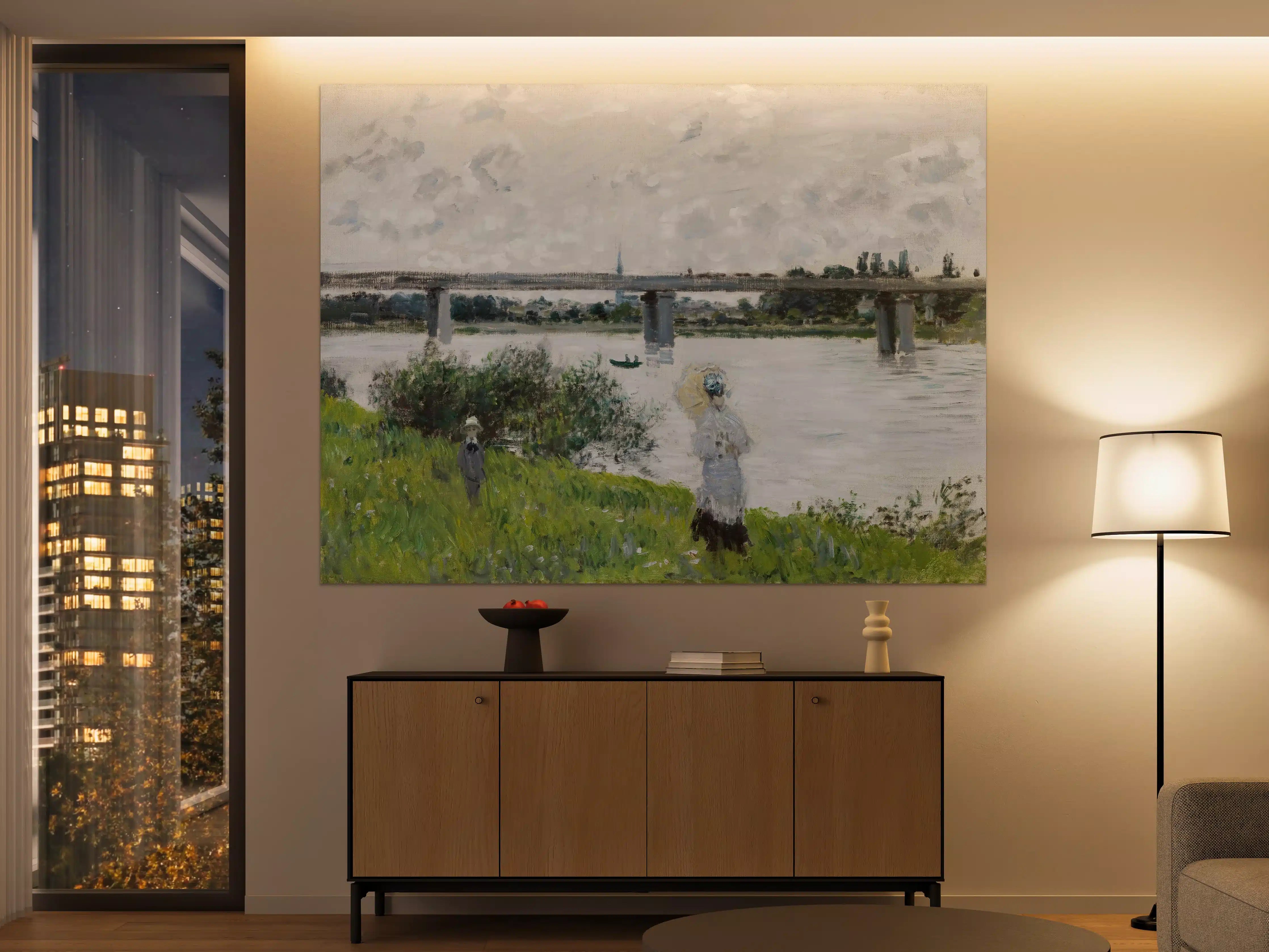 Große Wandbilder - Romantische Flussufer-Szene in impressionistischem Stil
