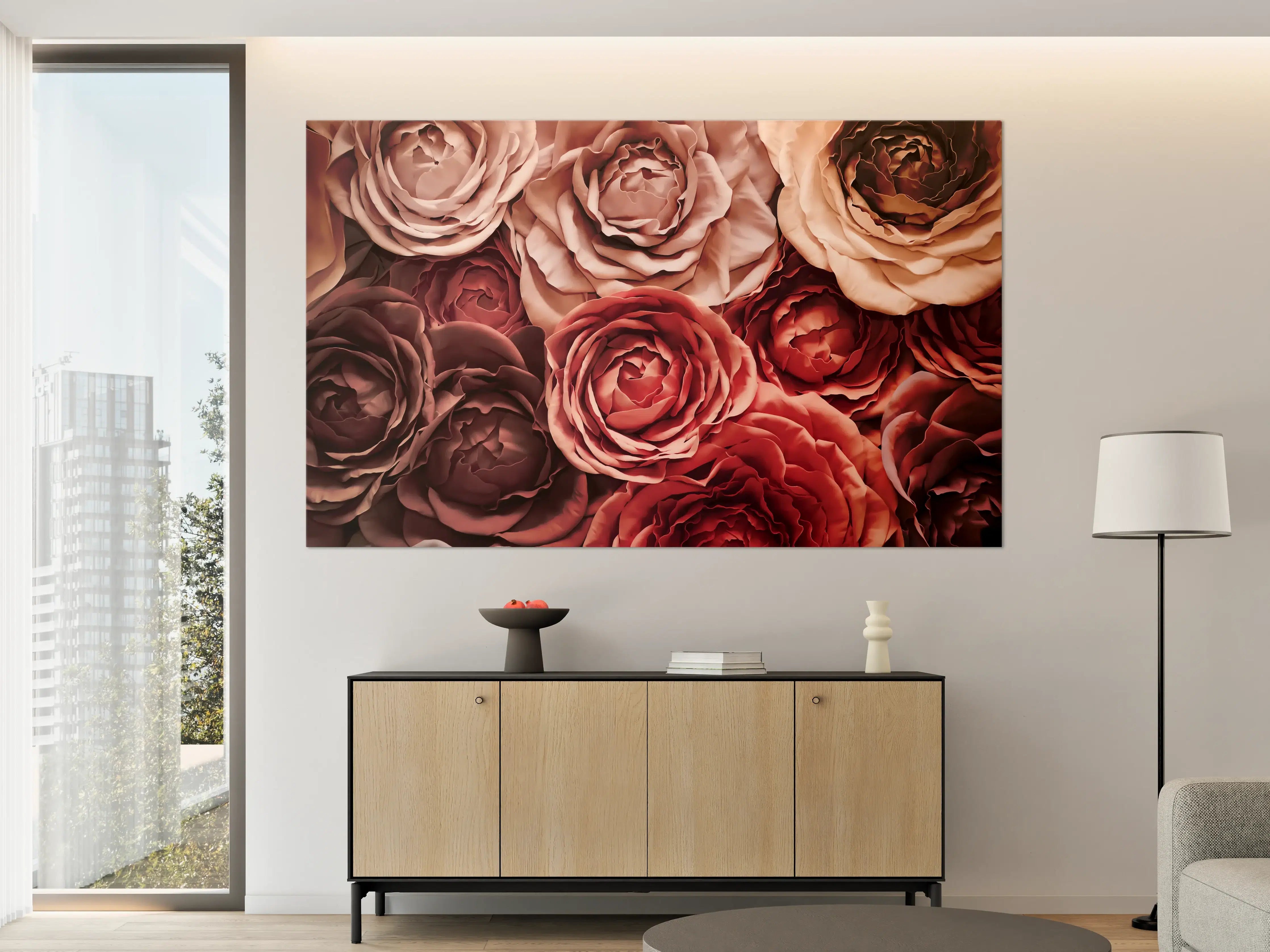 Große Wandbilder - Romantische Rosen in warmen Tönen