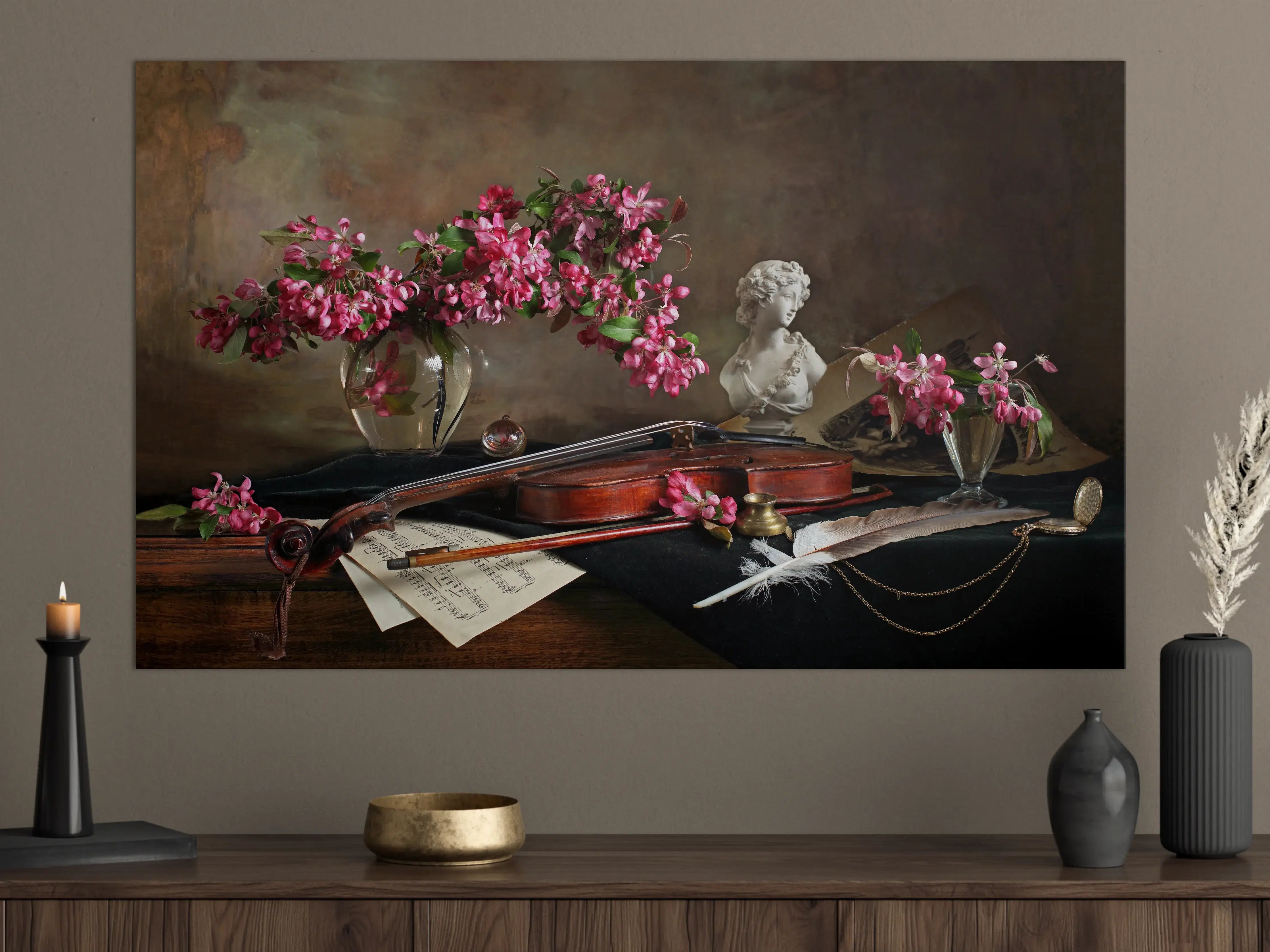 Große Wandbilder - Romantische Stilleben mit Musik und Blumen