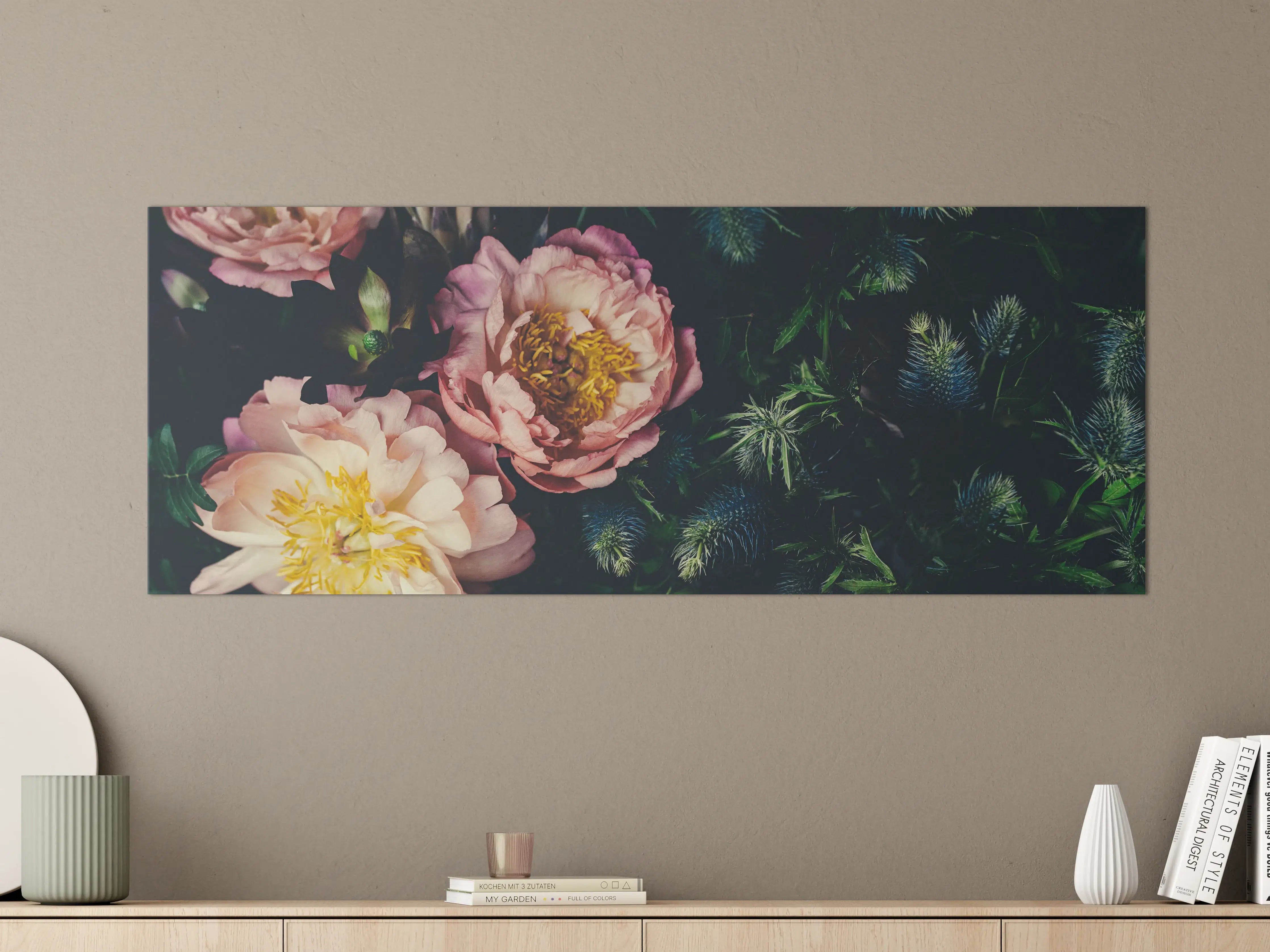 Große Wandbilder - Rosa Blüten auf einer Wiese