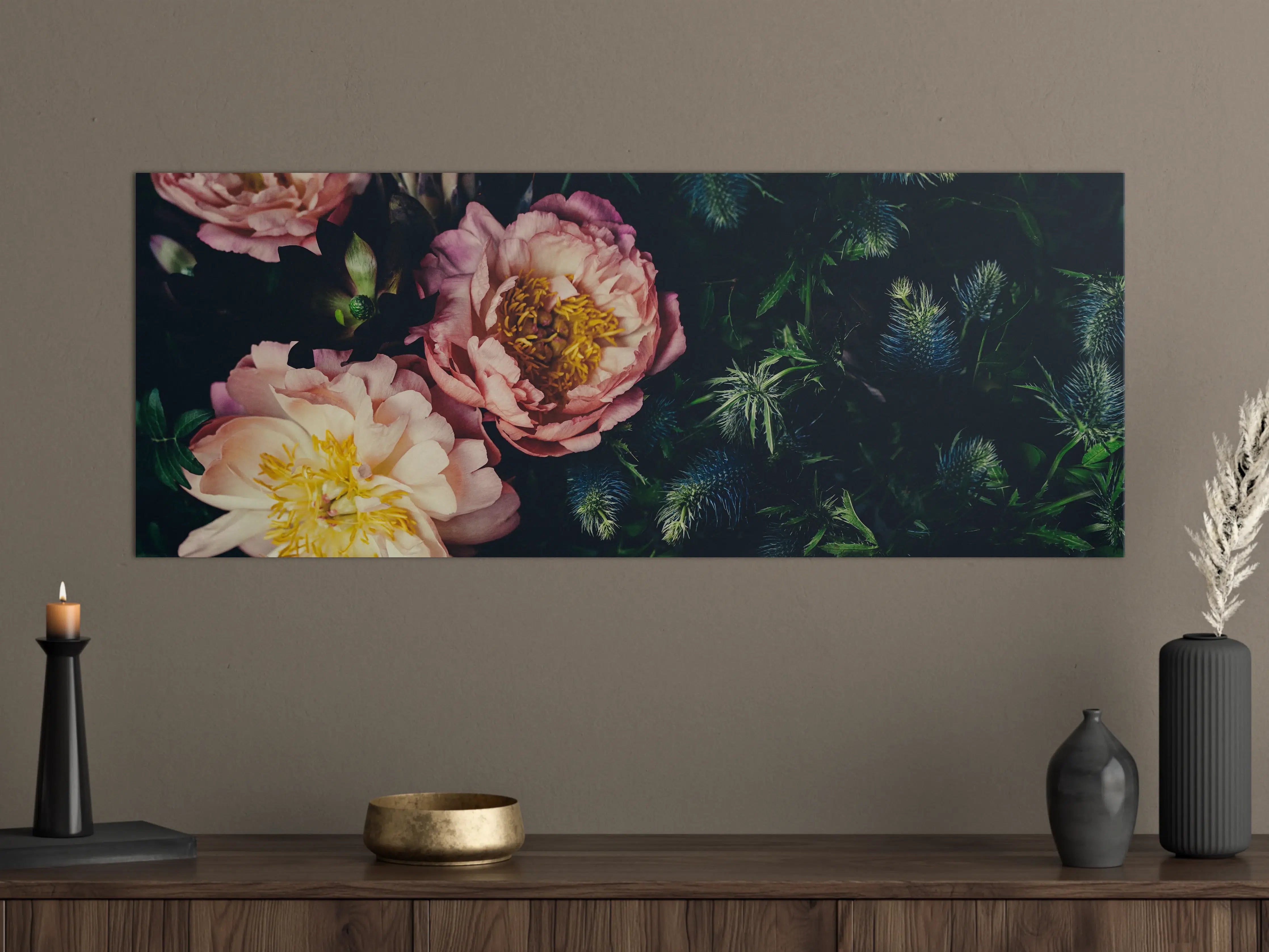 Große Wandbilder - Rosa Blüten auf einer Wiese