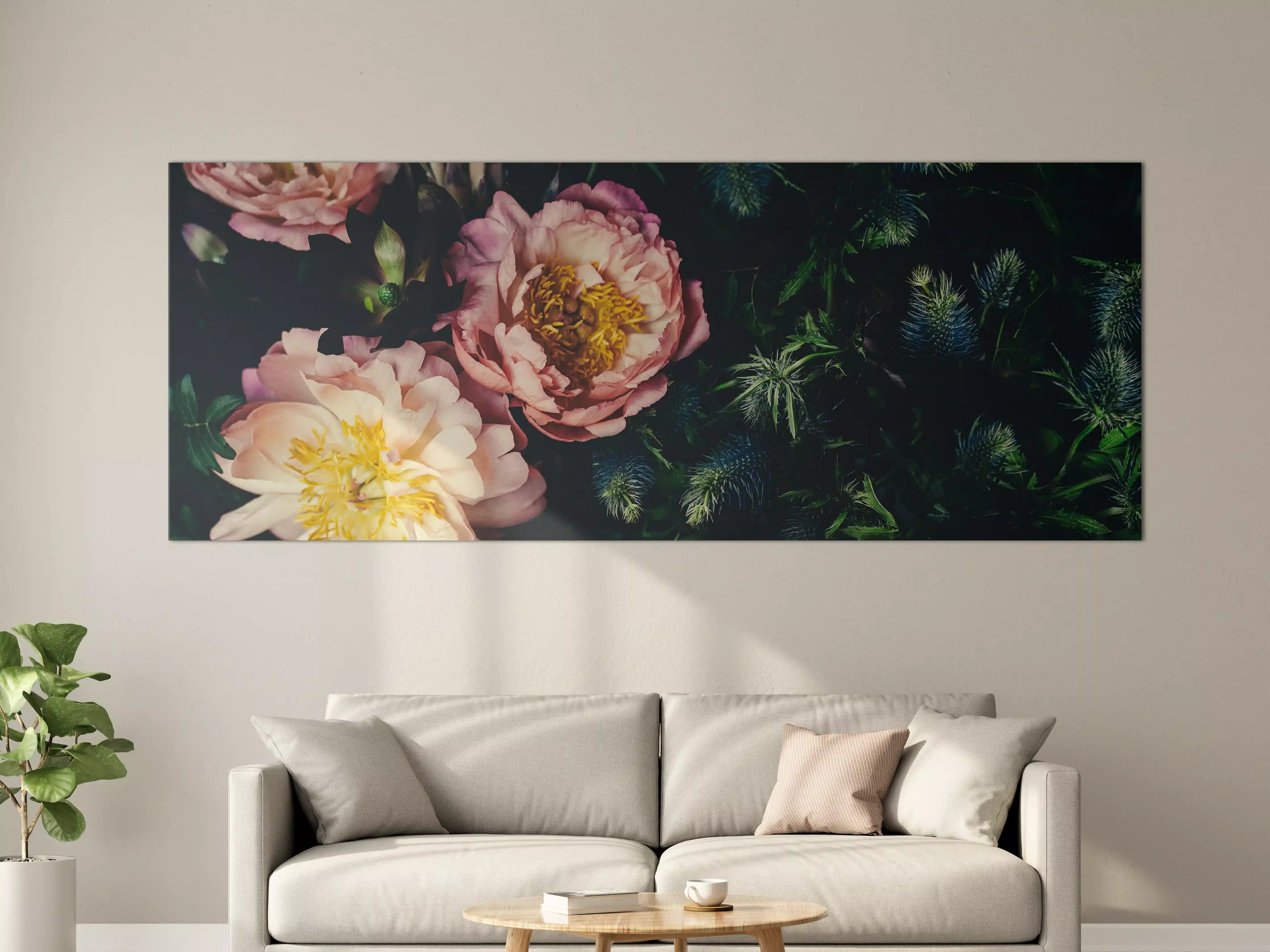 Große Wandbilder - Rosa Blüten auf einer Wiese