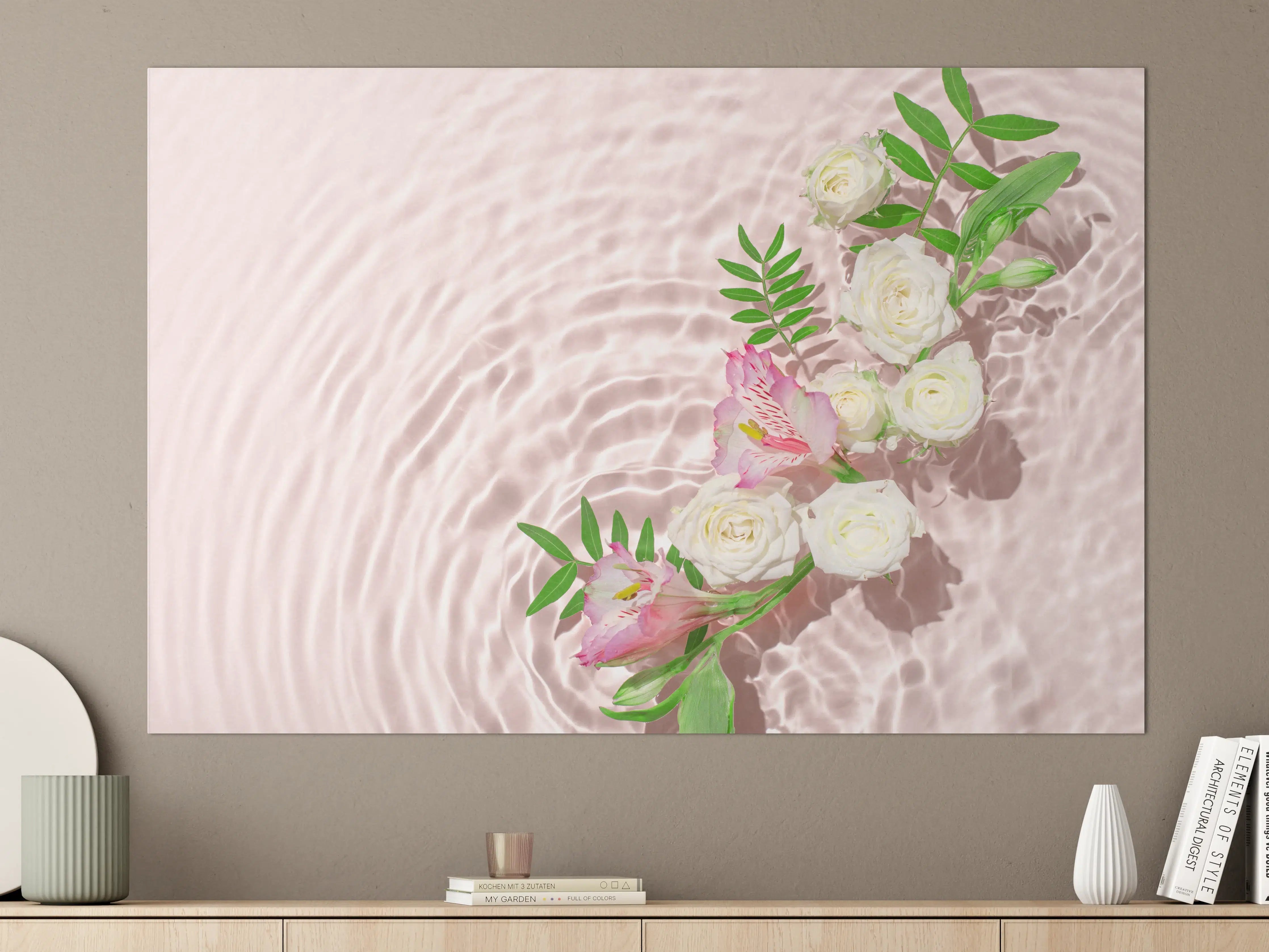 Große Wandbilder - Rosa Blumen auf Wasser
