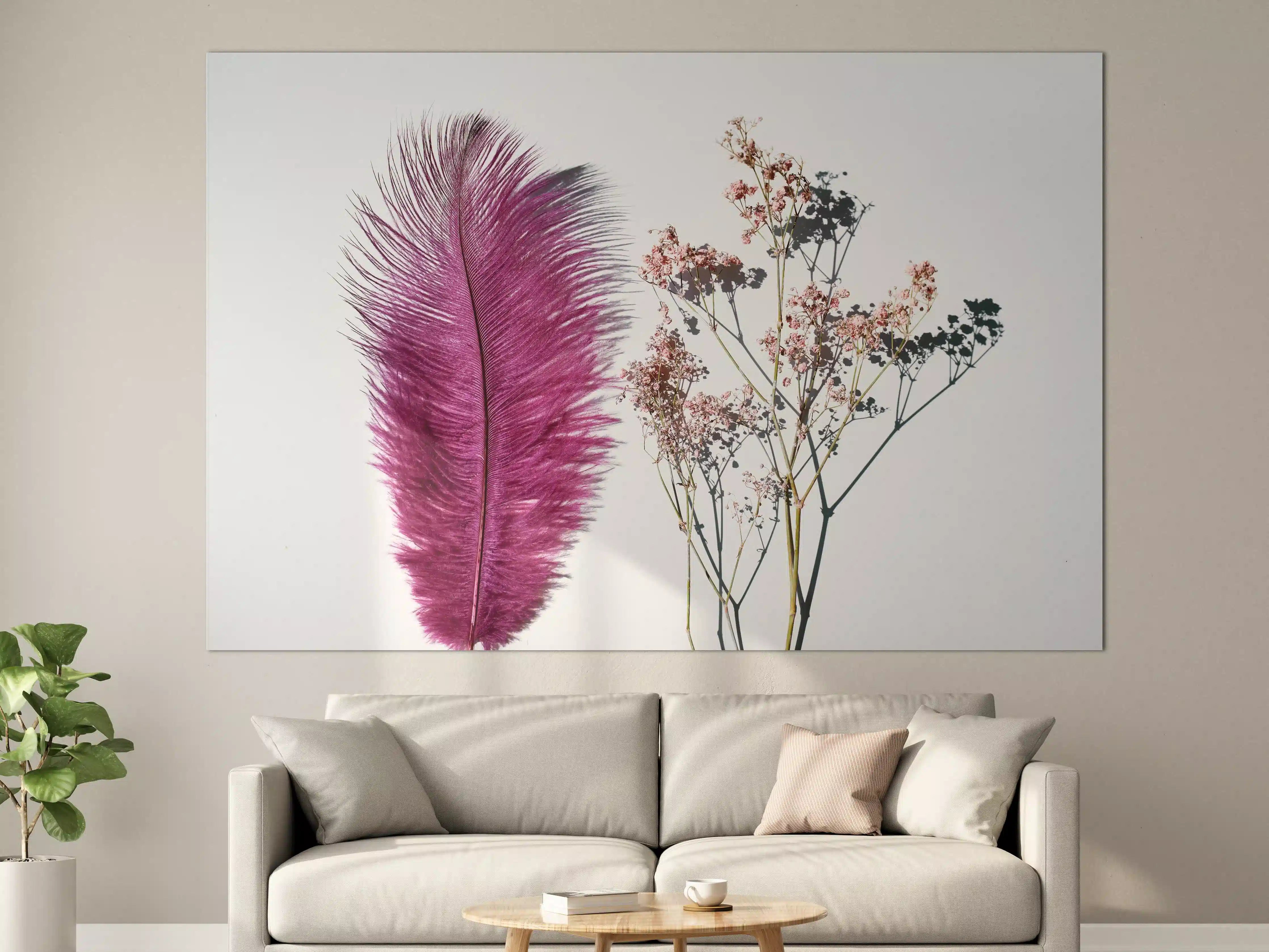 Große Wandbilder - Rosa Feder und Trockenblumen