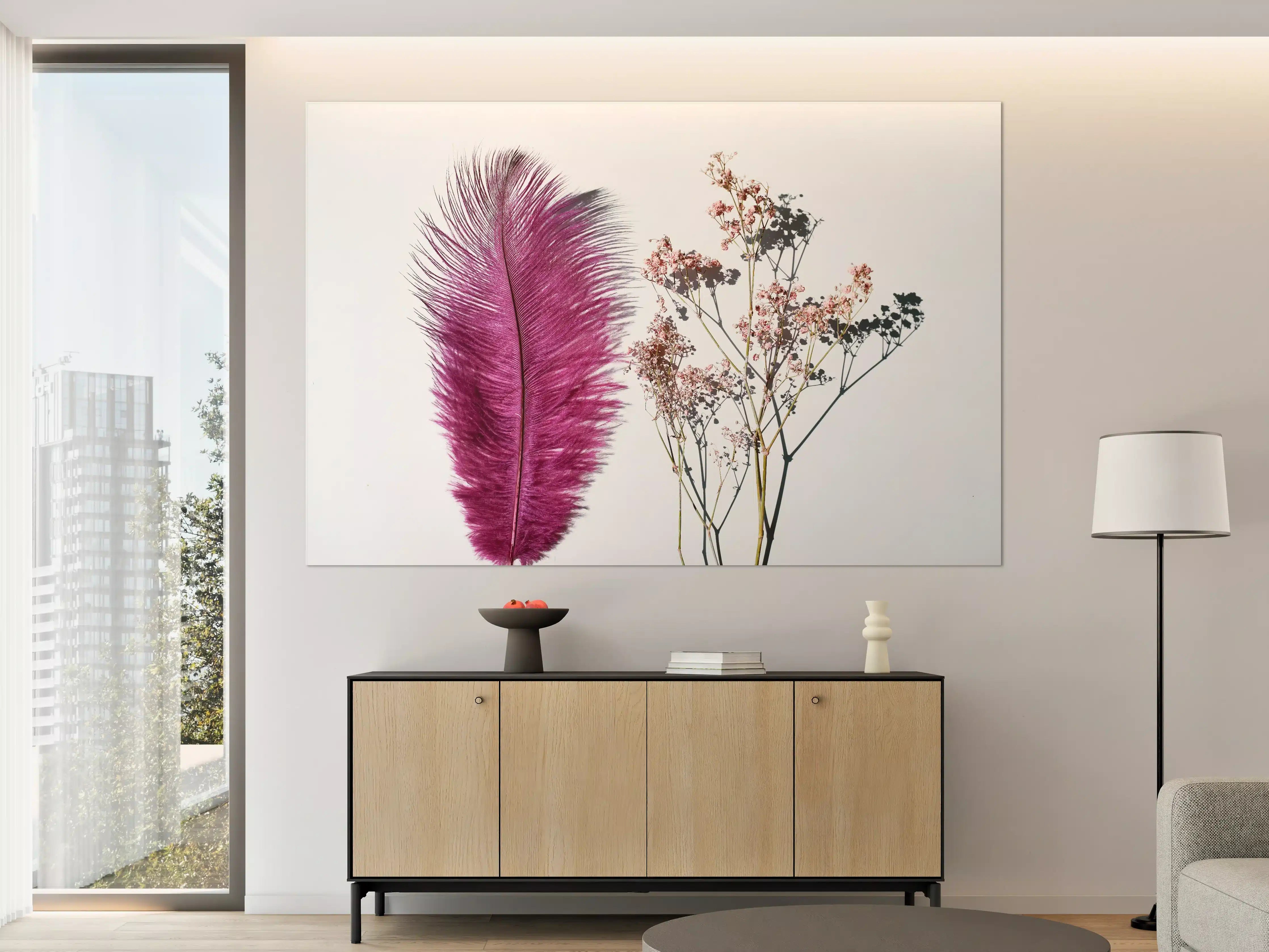 Große Wandbilder - Rosa Feder und Trockenblumen