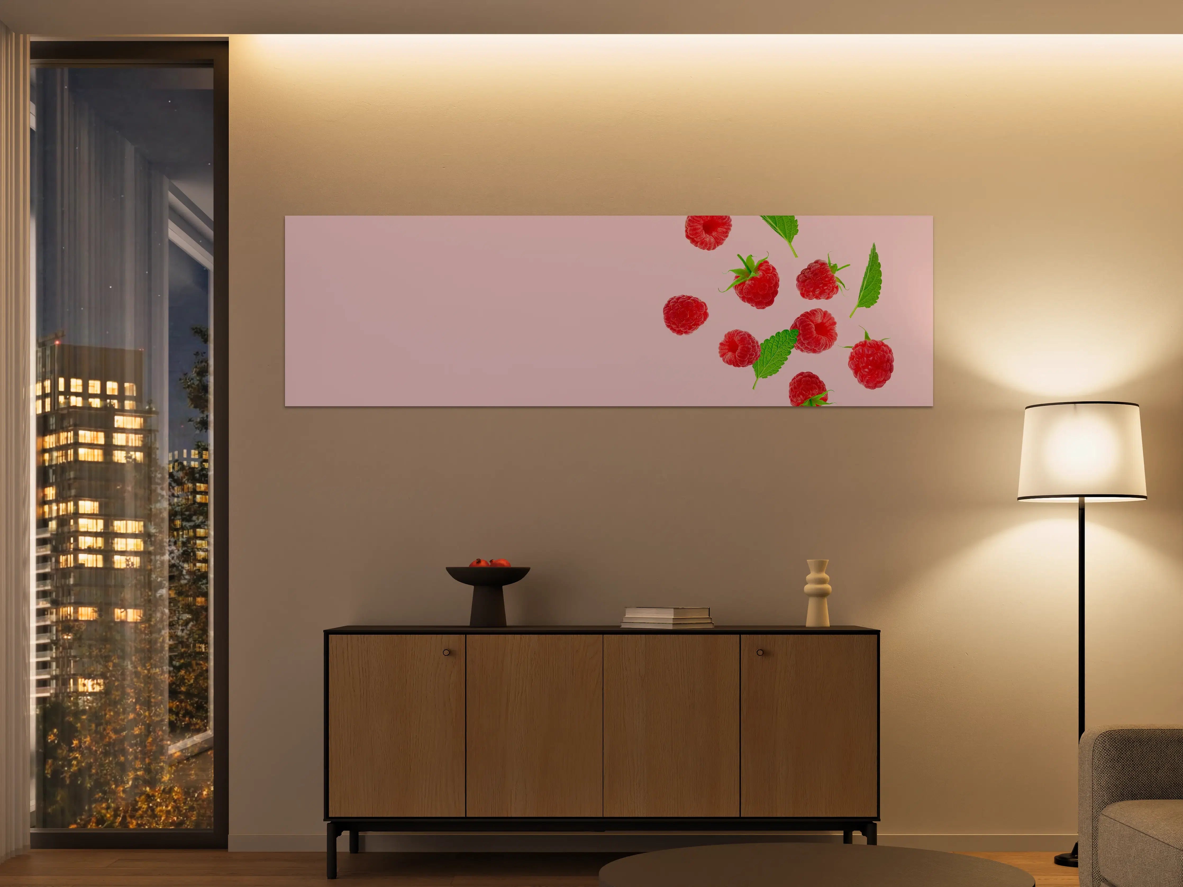Große Wandbilder - Rosa Himbeeren mit Minze