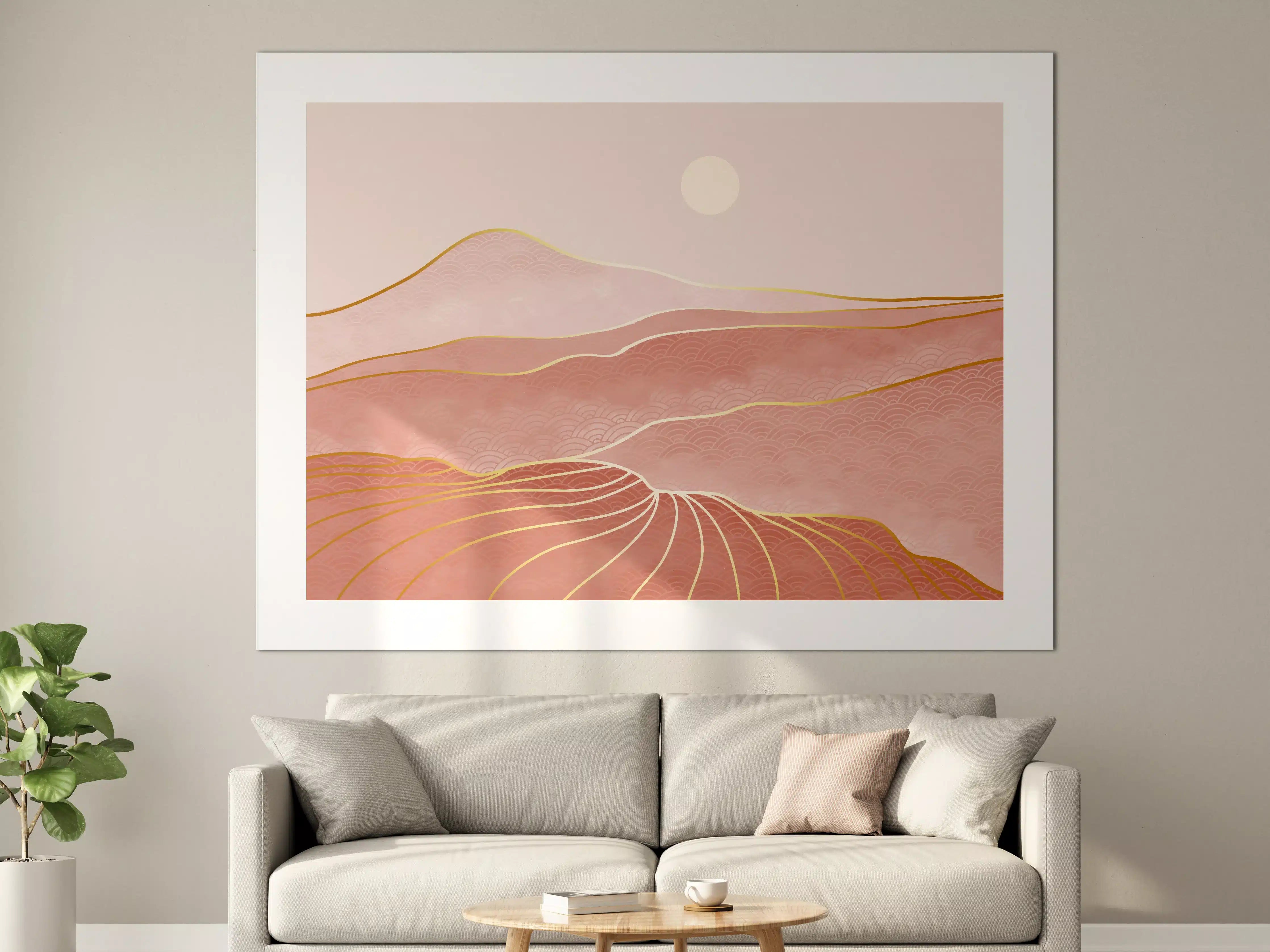 Große Wandbilder - Rosa-Hügellandschaft bei Sonnenuntergang