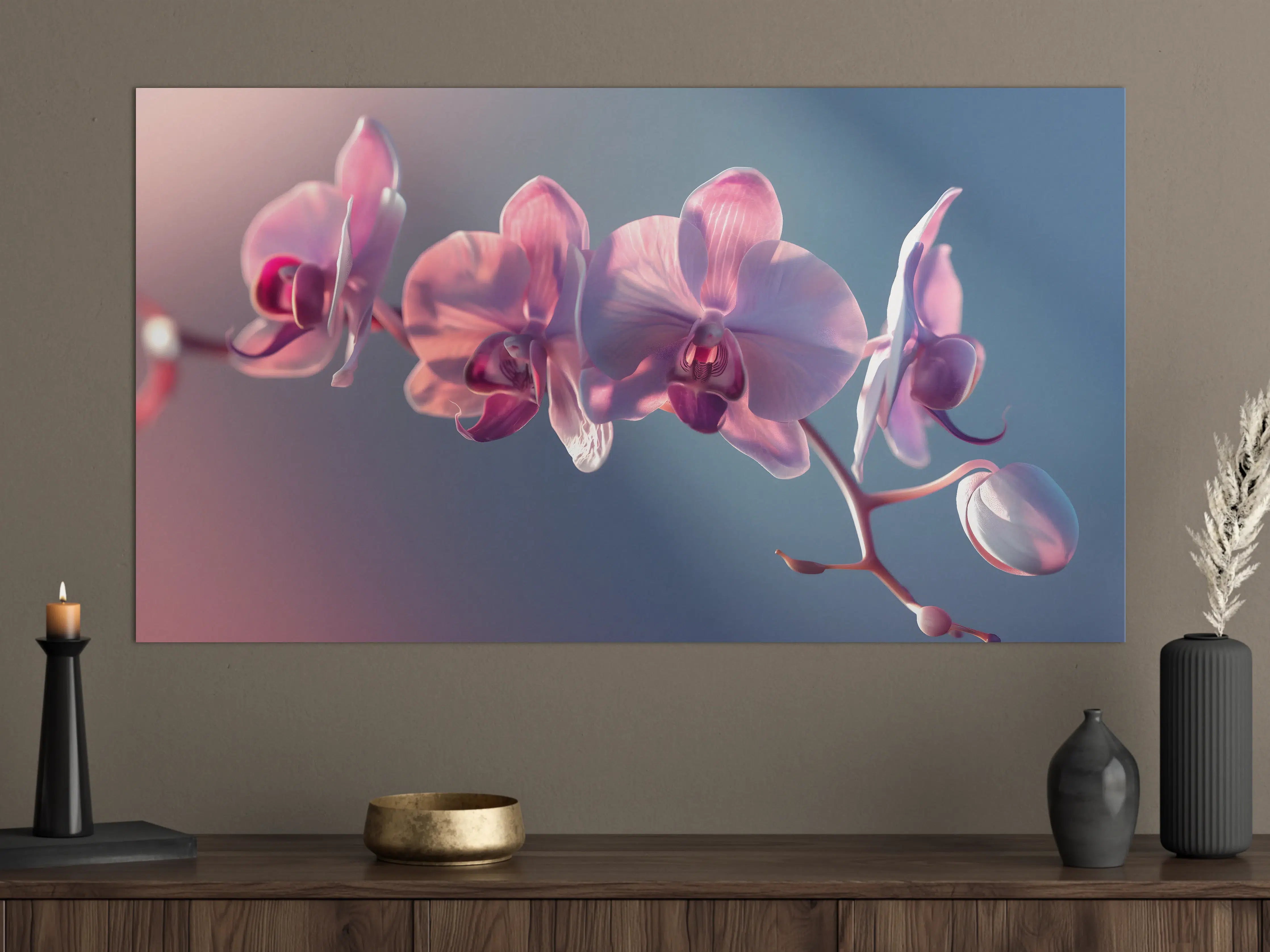 Große Wandbilder - Rosa Orchideen auf Blau