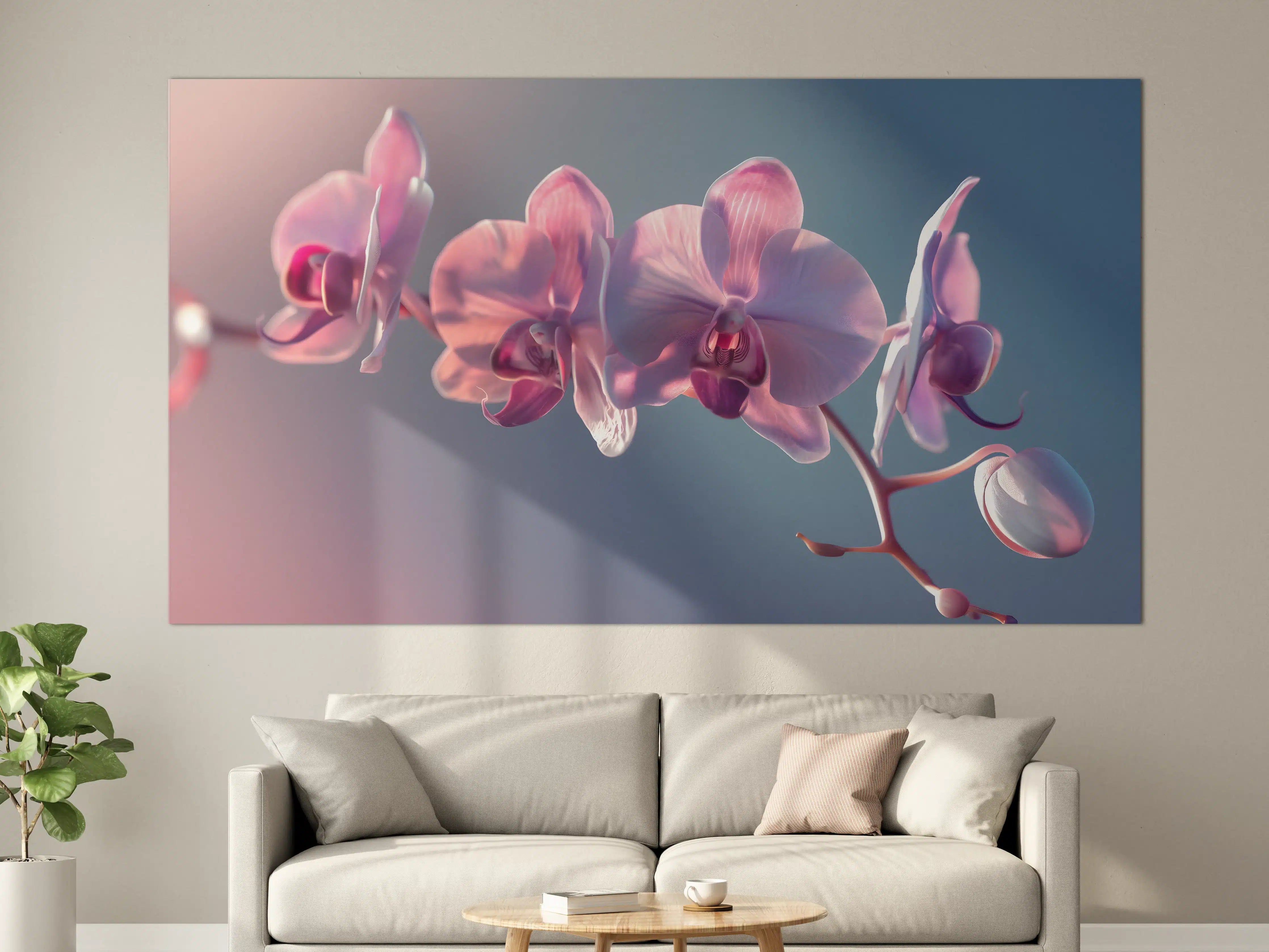 Große Wandbilder - Rosa Orchideen auf Blau