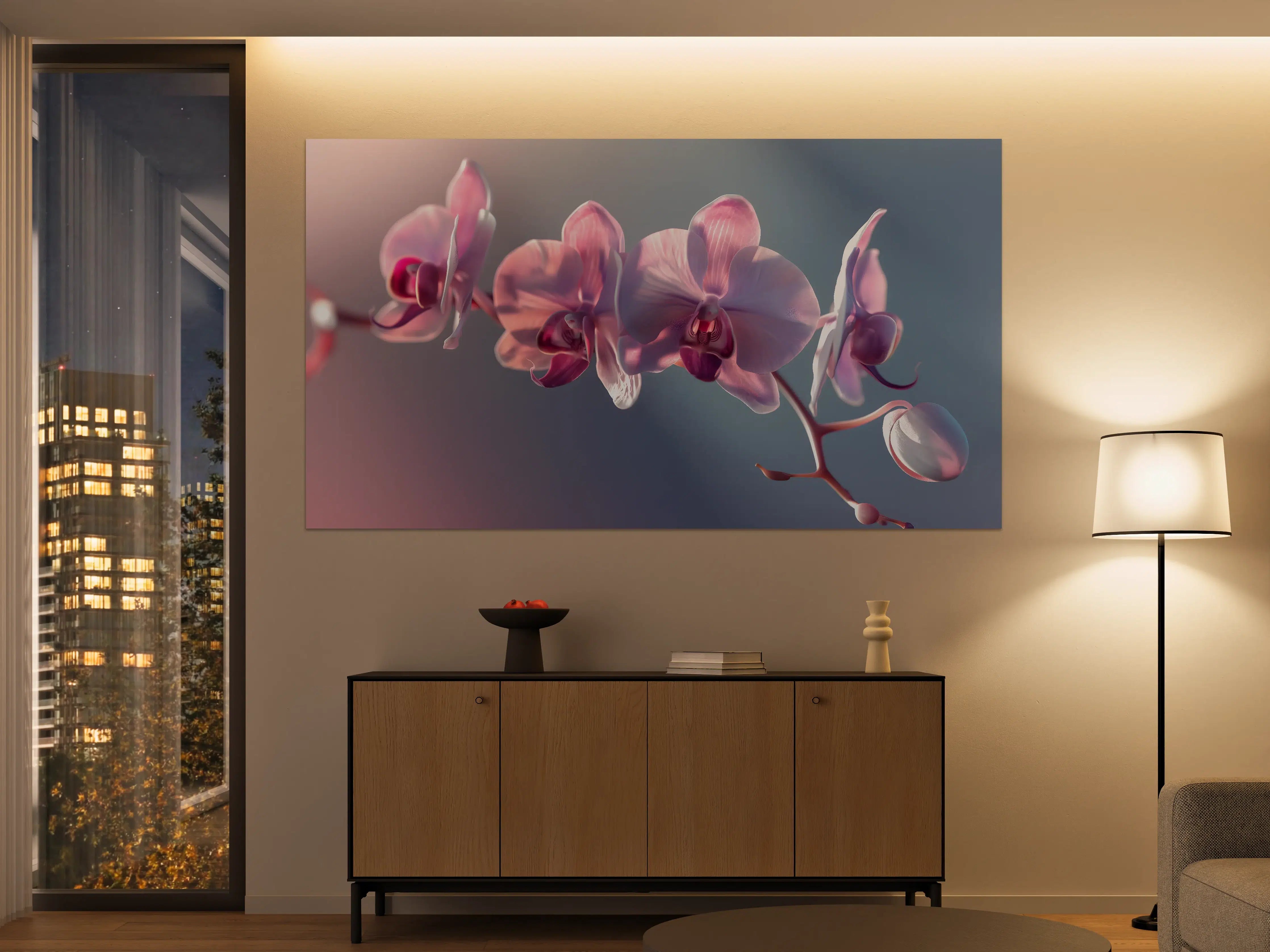 Große Wandbilder - Rosa Orchideen auf Blau