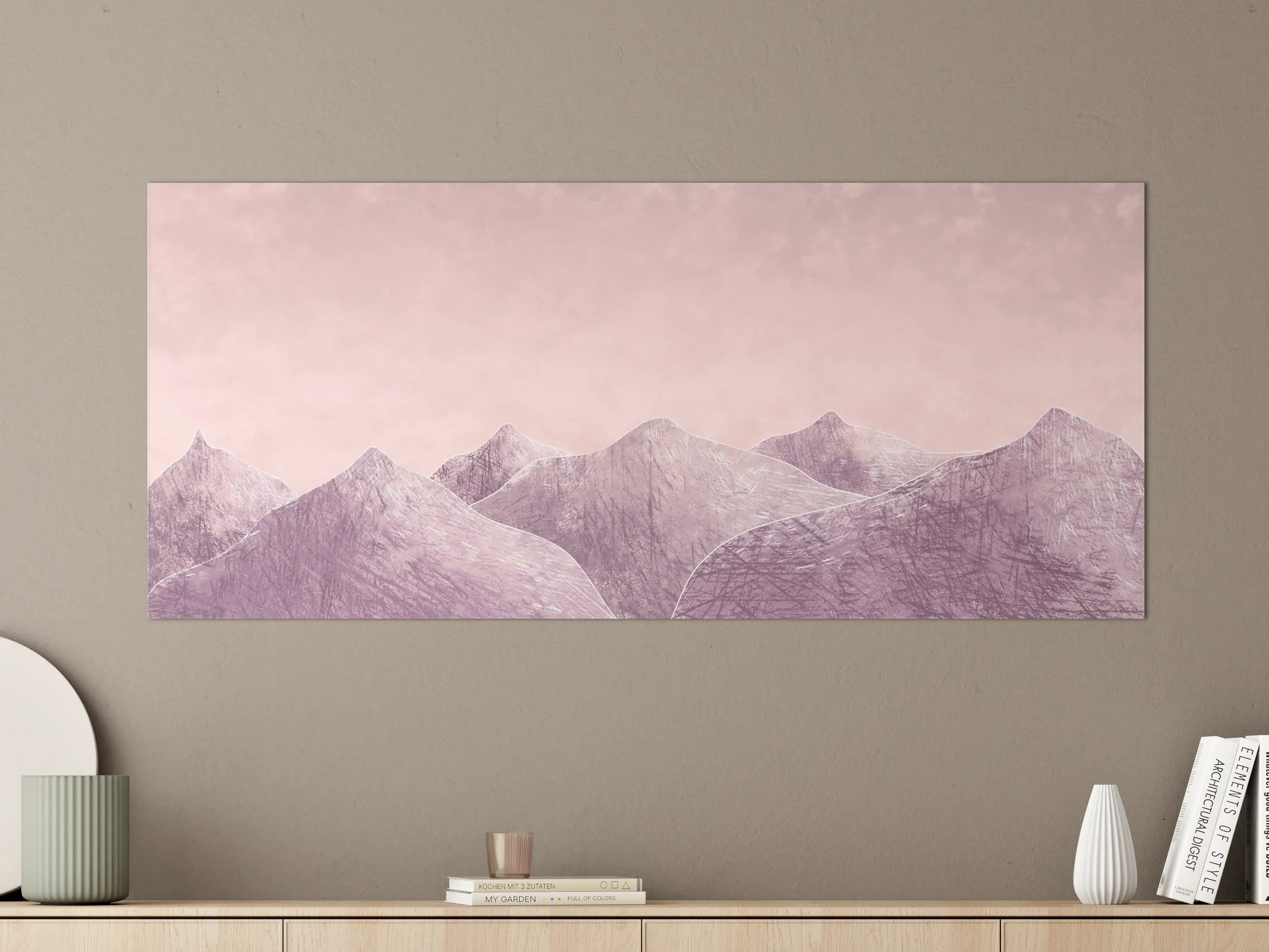 Große Wandbilder - Rosa-lilane Berglandschaft - Kunstmalerei