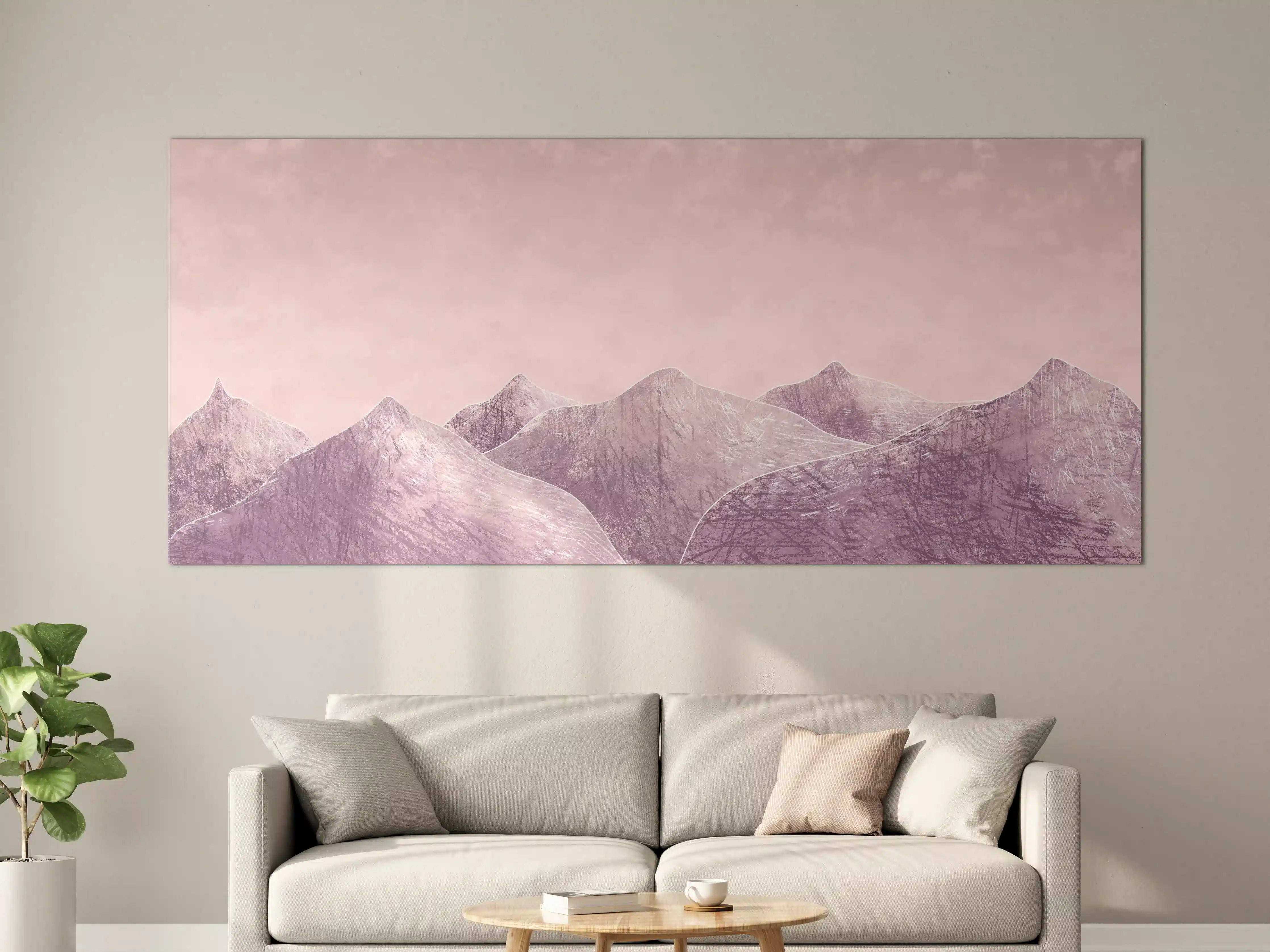 Große Wandbilder - Rosa-lilane Berglandschaft - Kunstmalerei