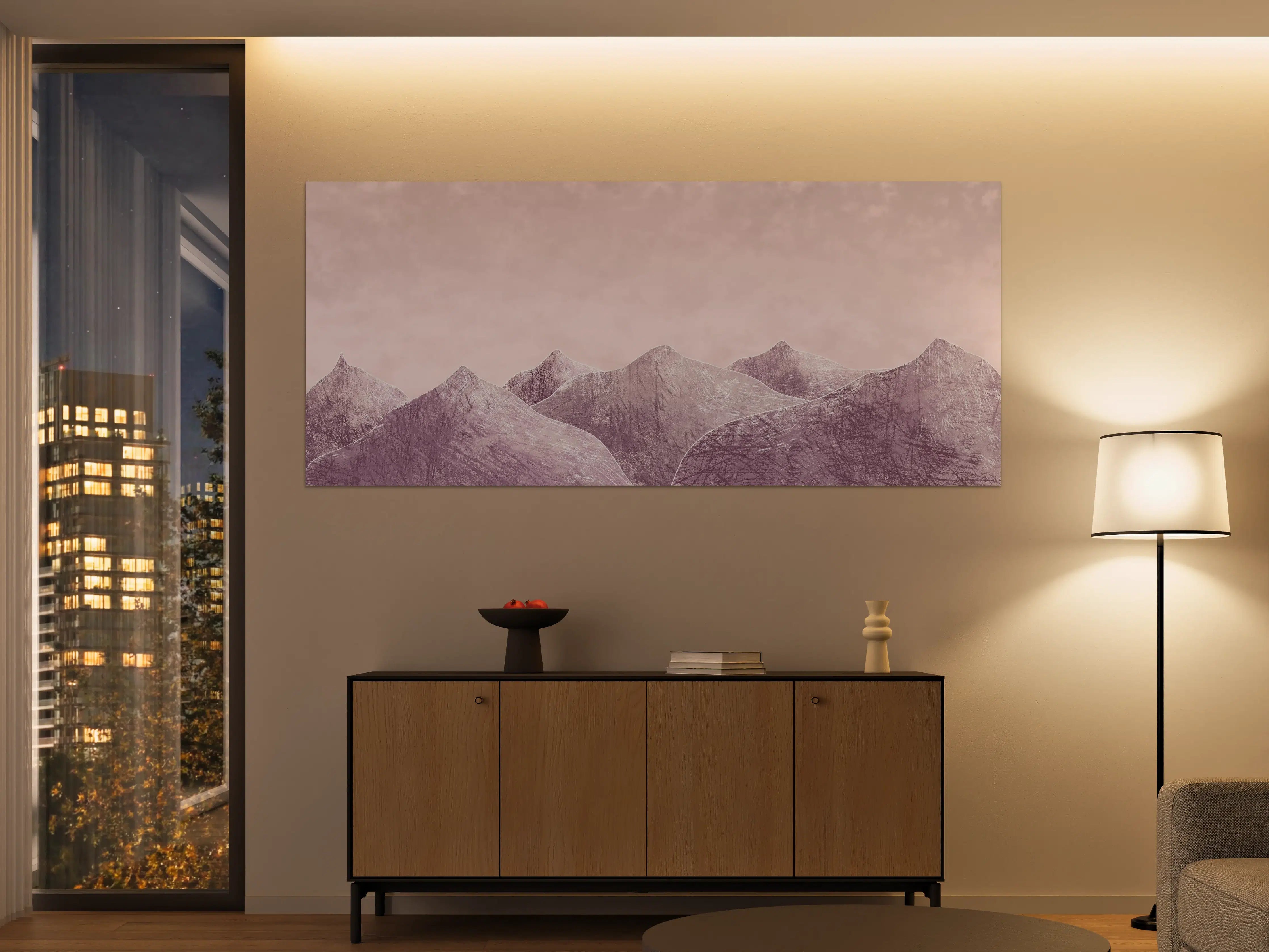 Große Wandbilder - Rosa-lilane Berglandschaft - Kunstmalerei