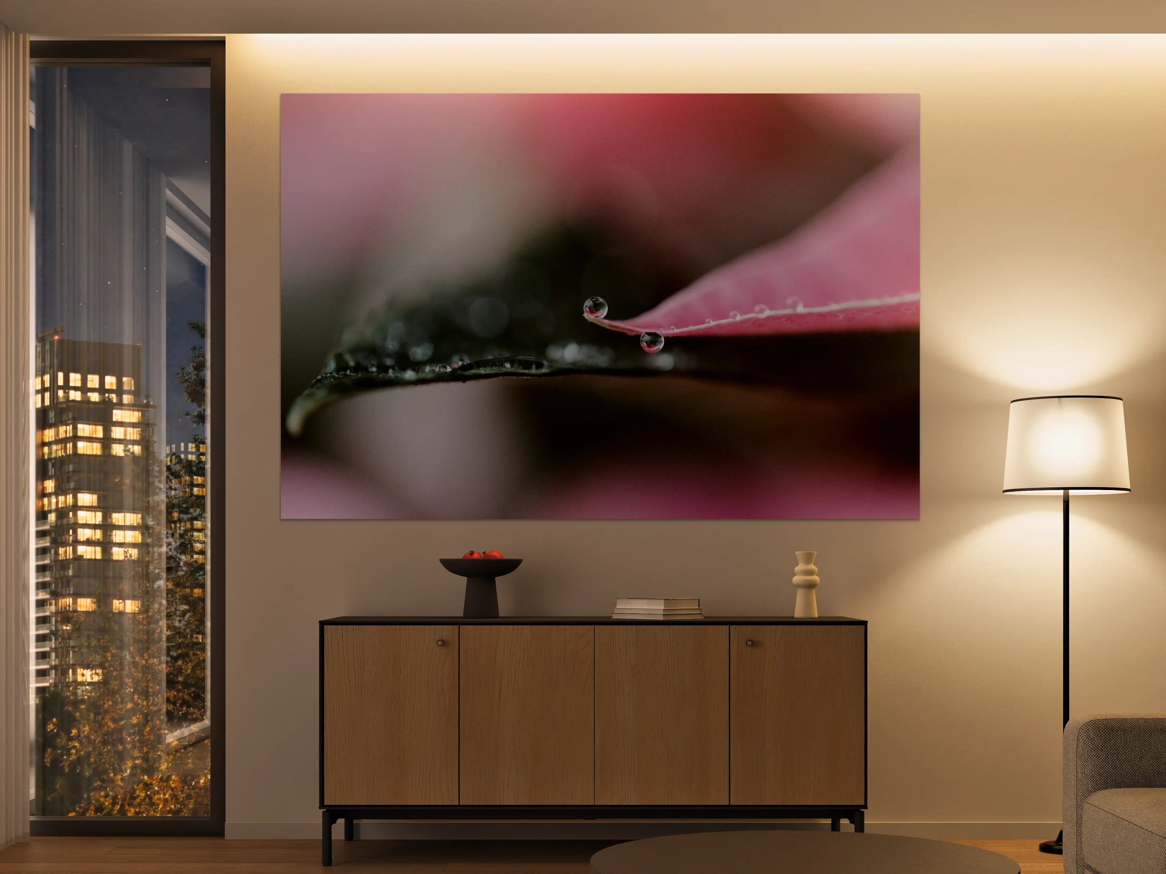 Große Wandbilder - Rosenblatt mit Wassertropfen in Nahaufnahme