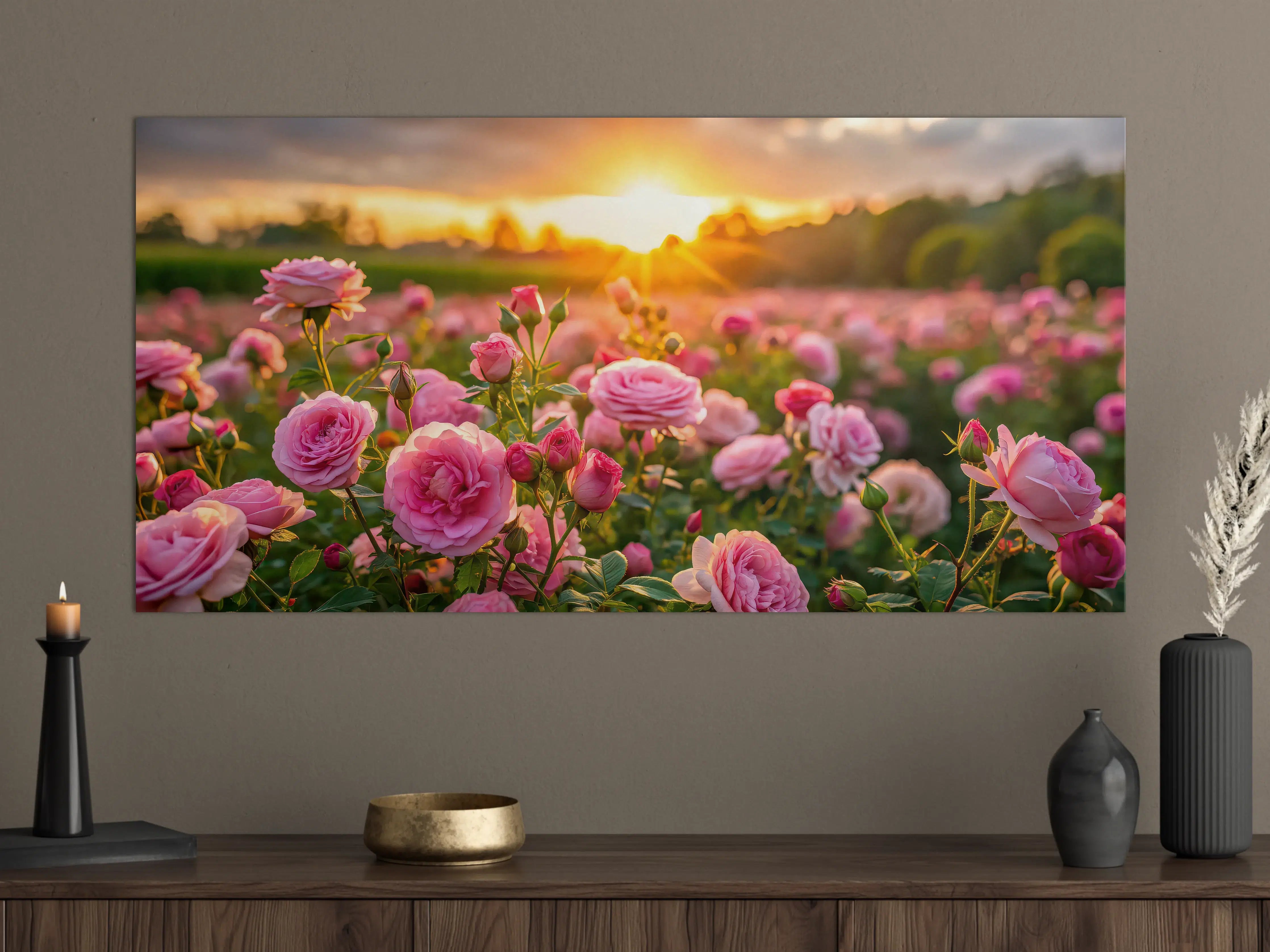 Große Wandbilder - Rosenwiese bei Sonnenuntergang
