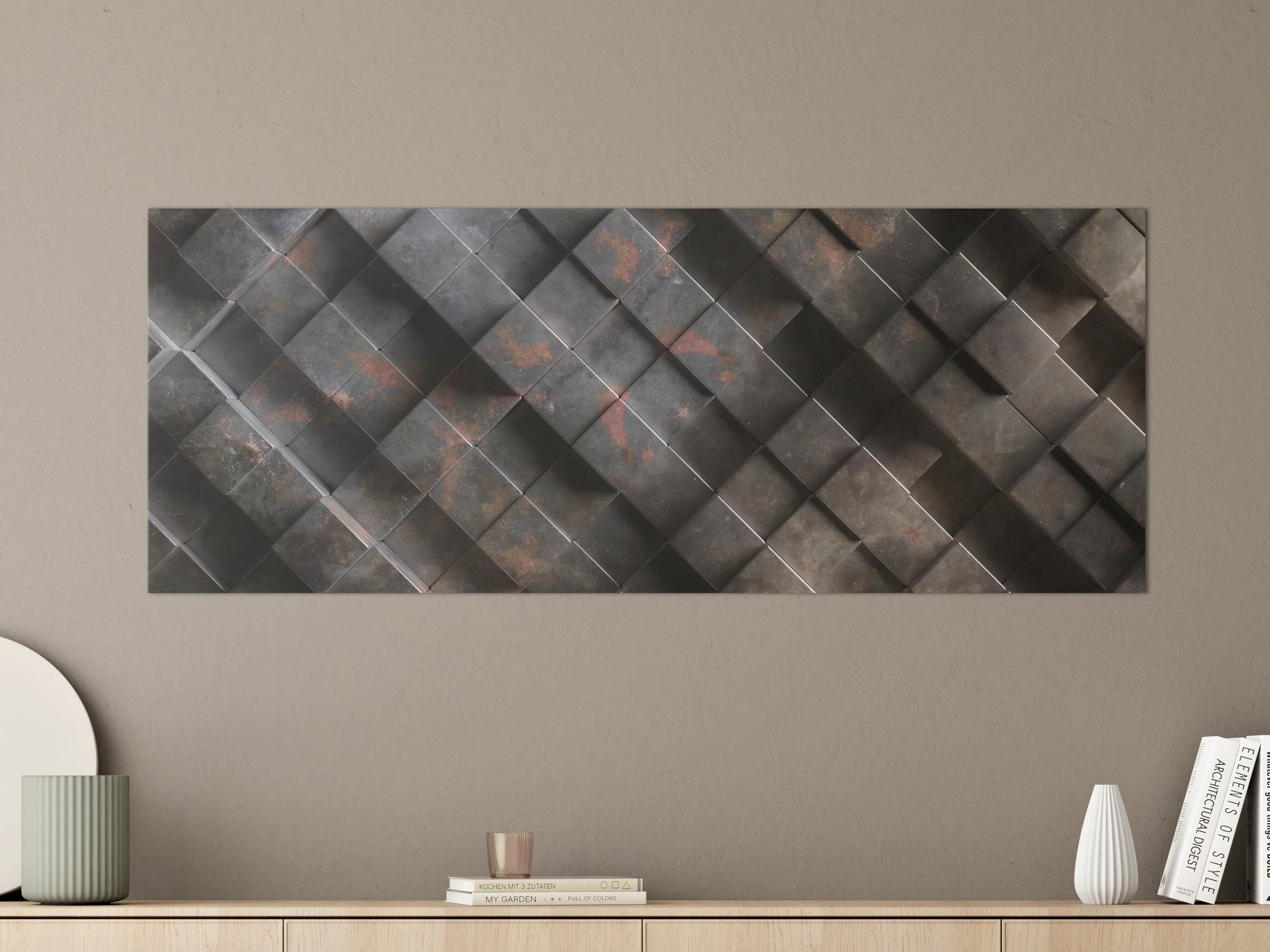 Große Wandbilder - Rostige Metalloptik Würfelmuster