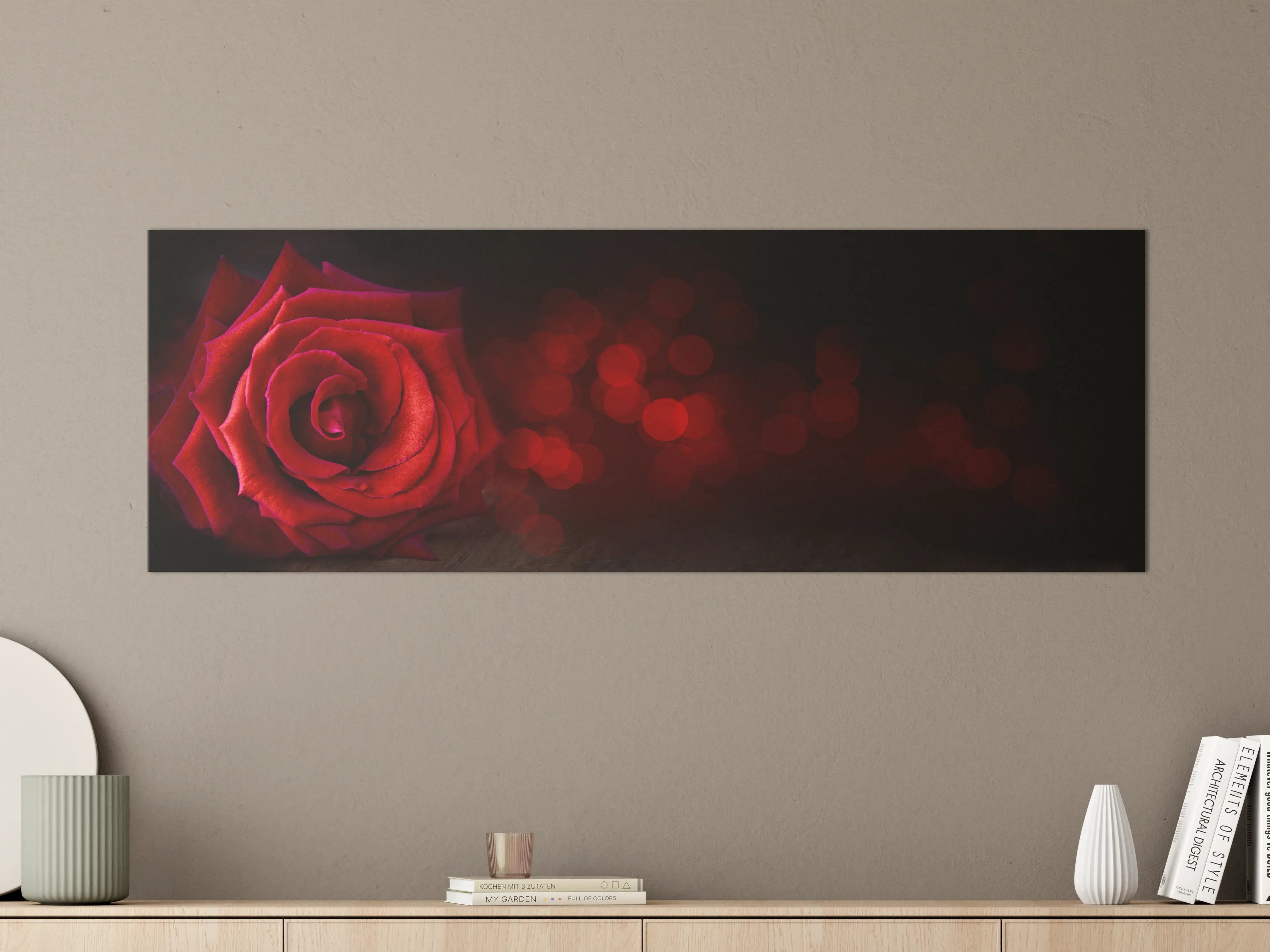 Große Wandbilder - Rote Rose auf schwarzem Hintergrund