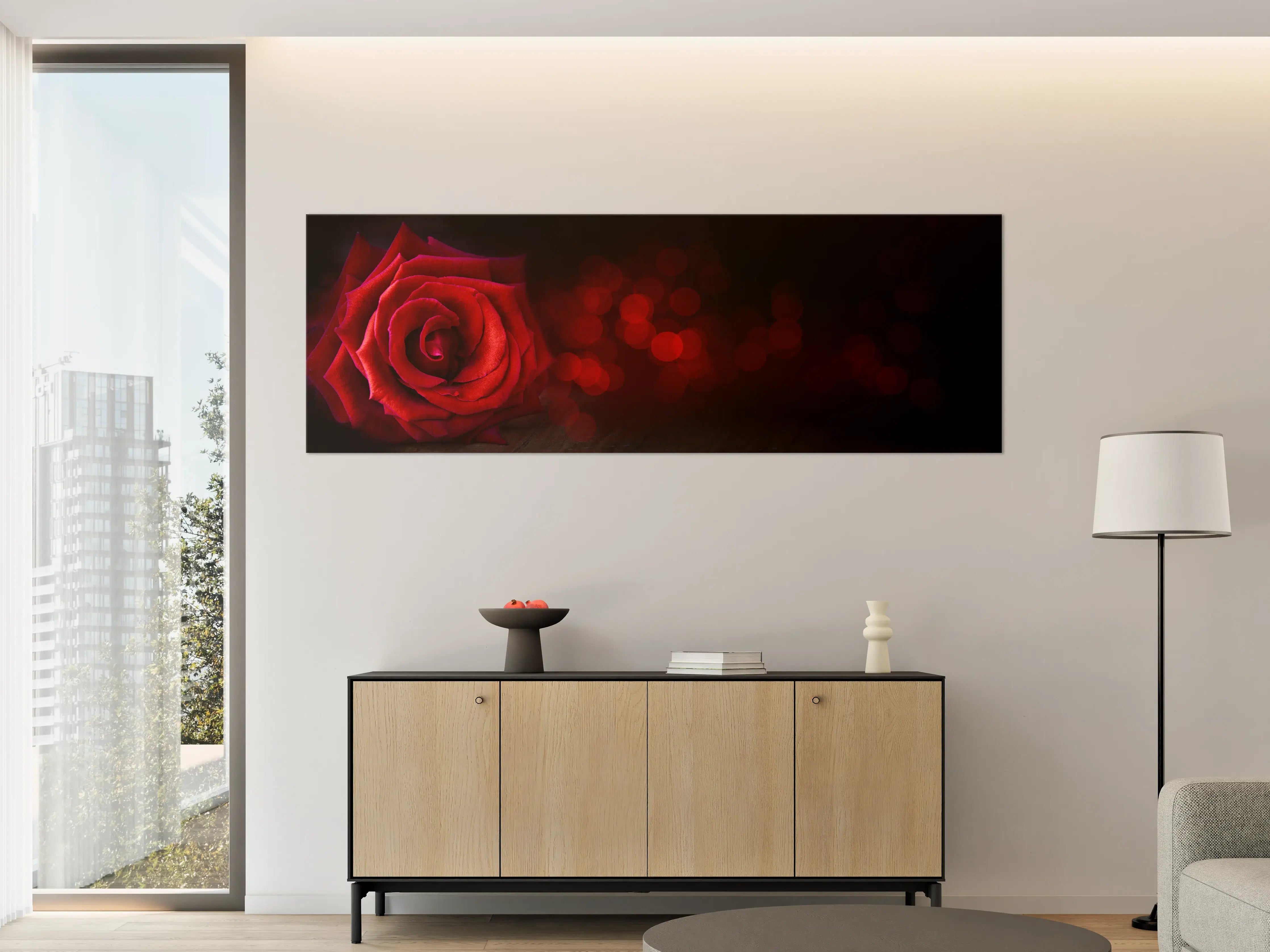 Große Wandbilder - Rote Rose auf schwarzem Hintergrund