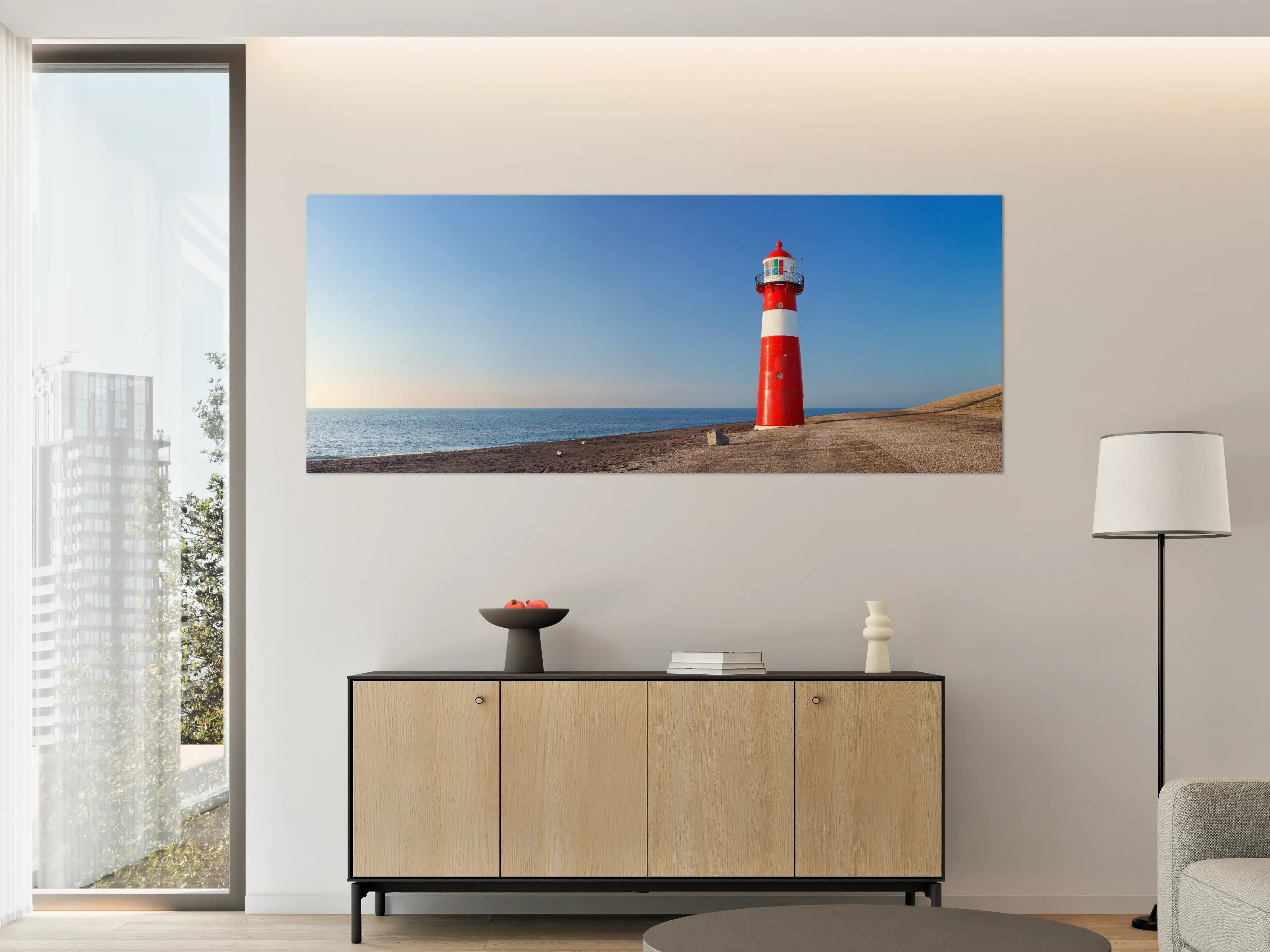 Große Wandbilder - Roter Leuchtturm am Meer
